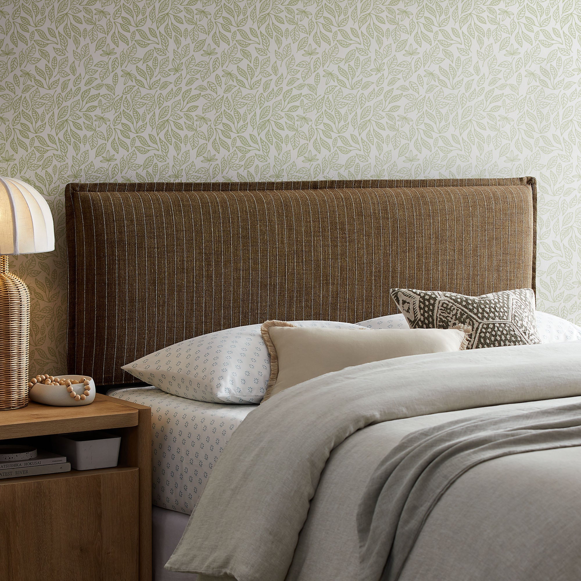 Camille Striped Linen Blend Queen Size Headboard