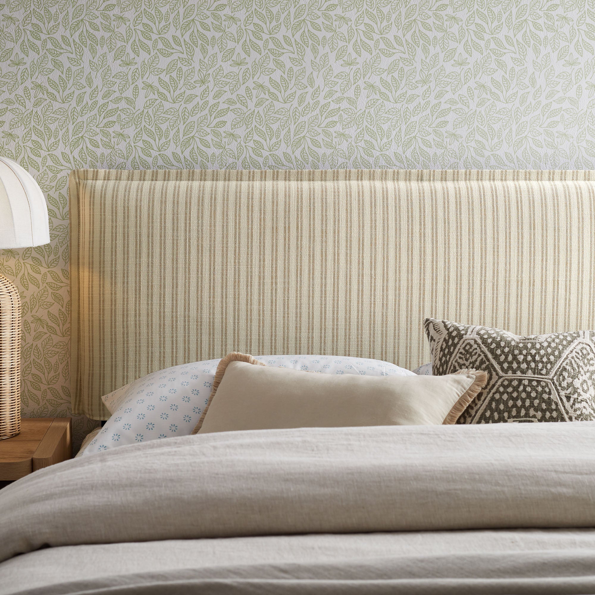Camille Striped Linen Blend Queen Size Headboard