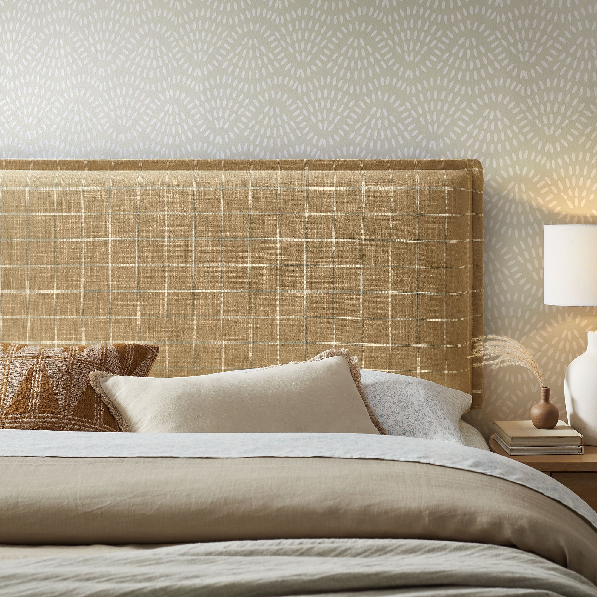 Camille Checkered Linen Blend Queen Size Headboard