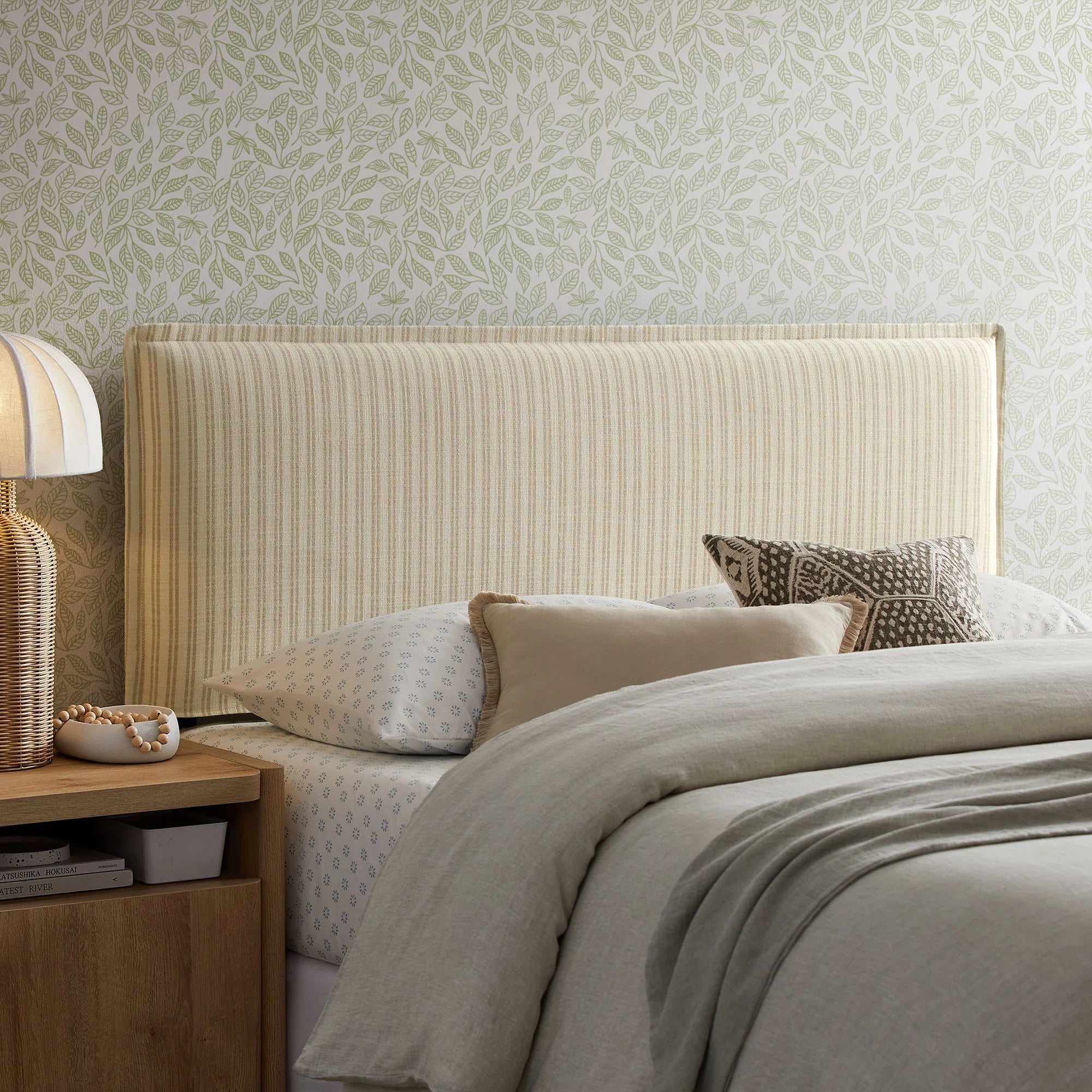 Camille Striped Linen Blend Queen Size Headboard