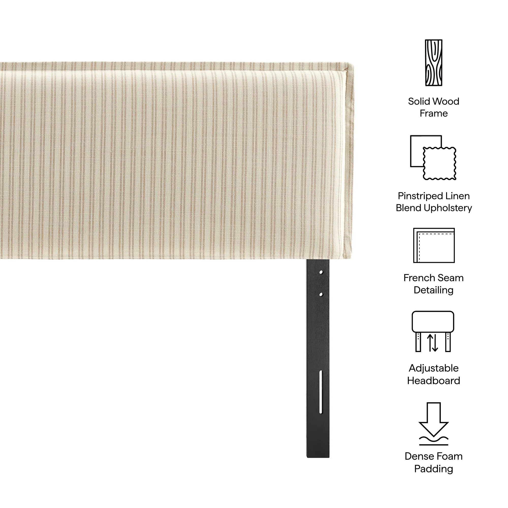 Camille Striped Linen Blend Queen Size Headboard