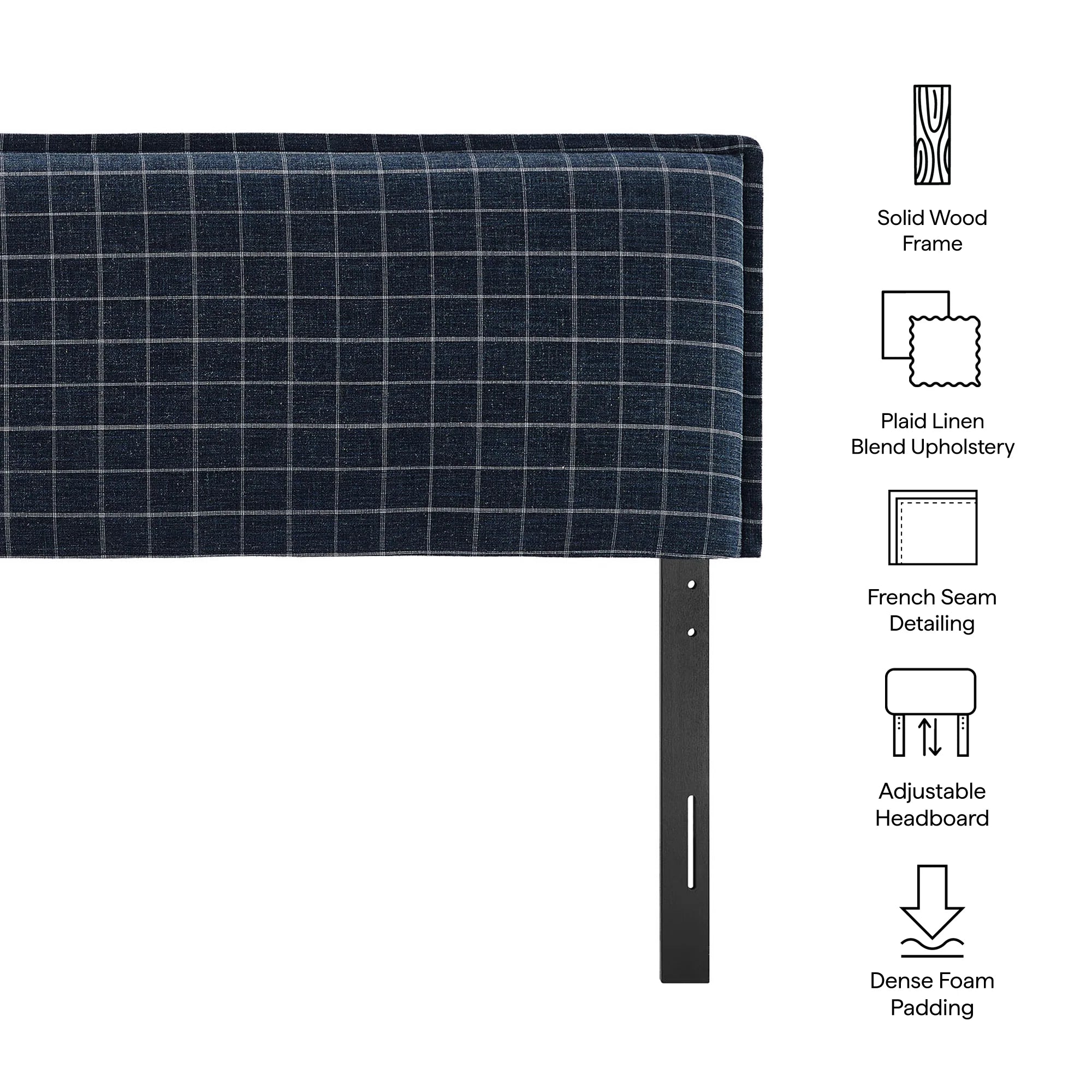 Camille Checkered Linen Blend Queen Size Headboard
