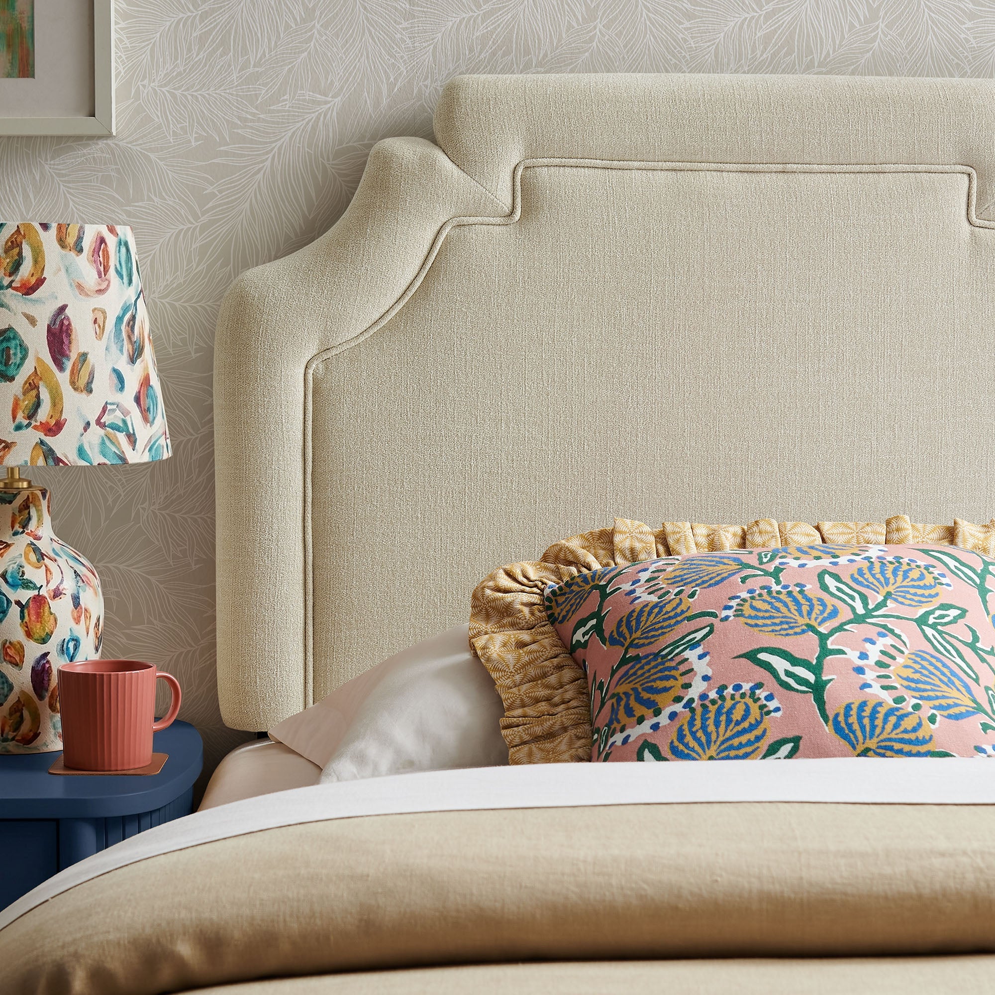 Magnolia Upholstered Fabric Queen Size Headboard
