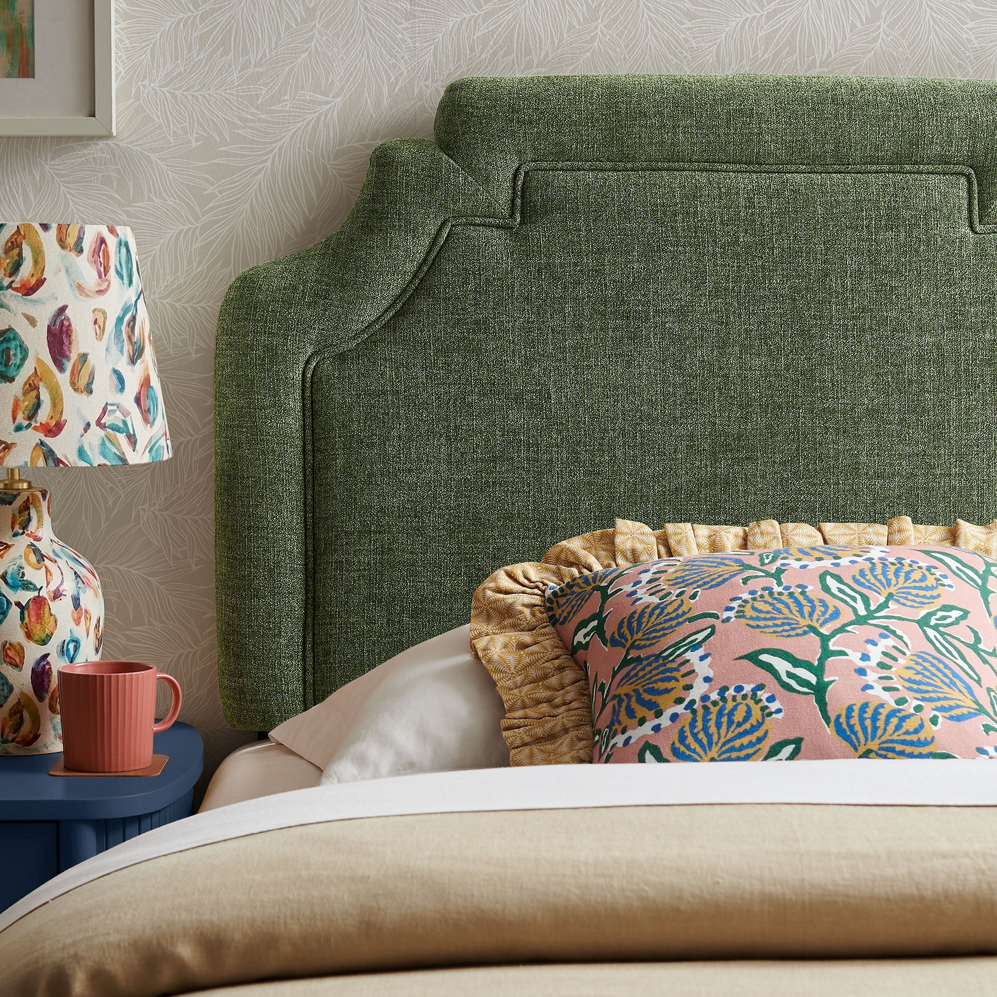Magnolia Upholstered Fabric Queen Size Headboard
