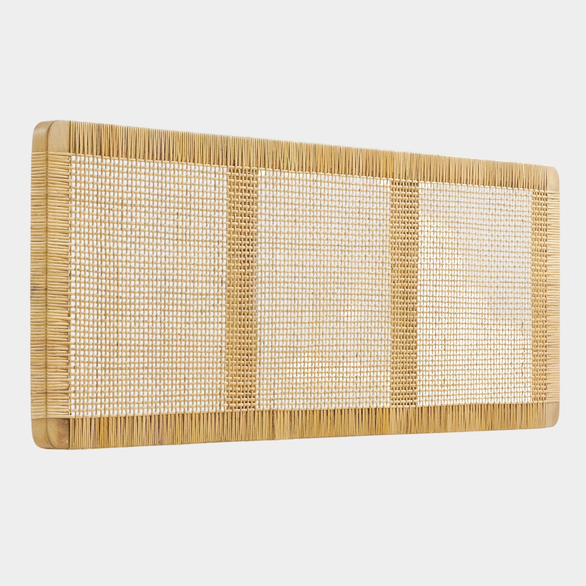 Sandy Wall Mounted Wood and Rattan Queen Size Headboard