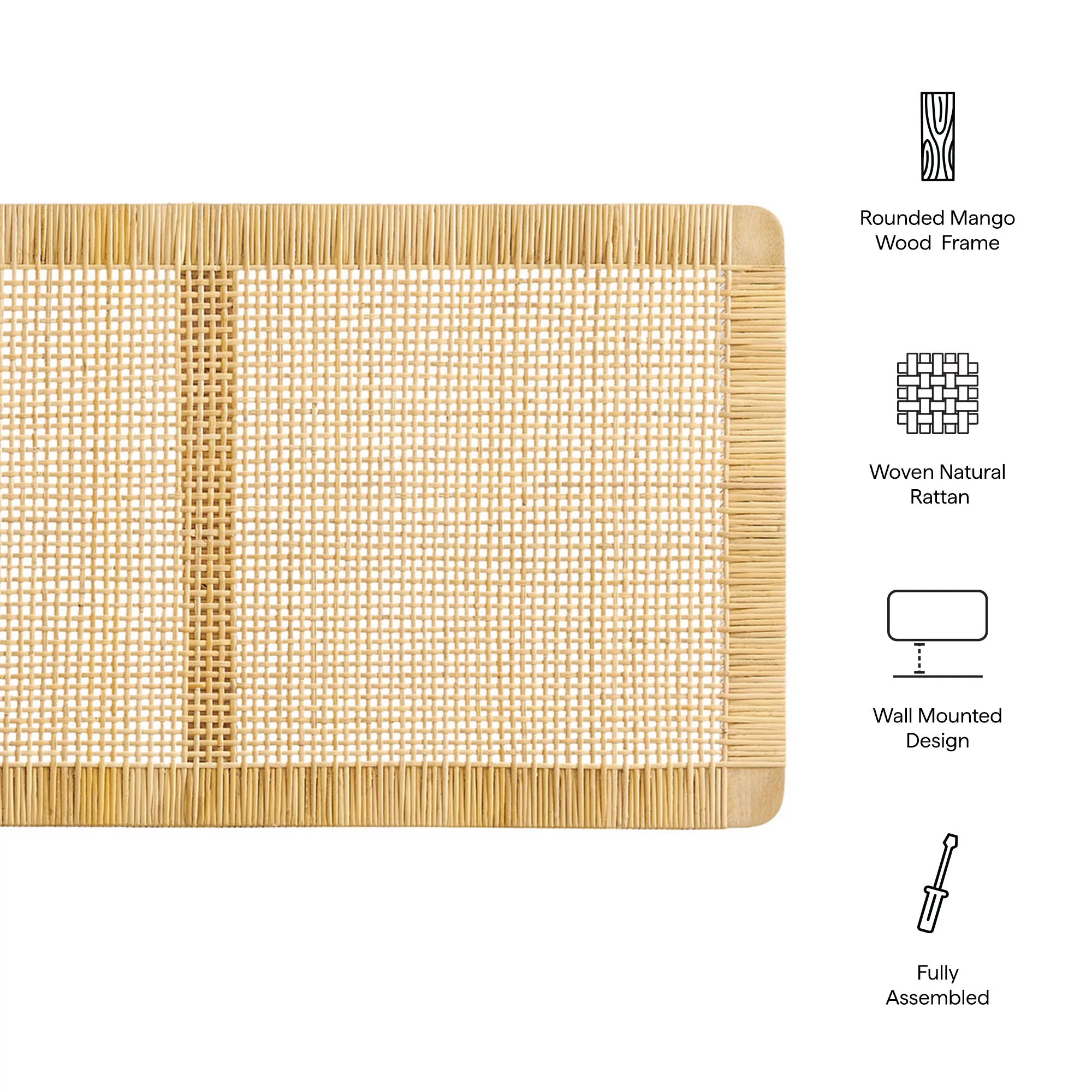 Sandy Wall Mounted Wood and Rattan Queen Size Headboard