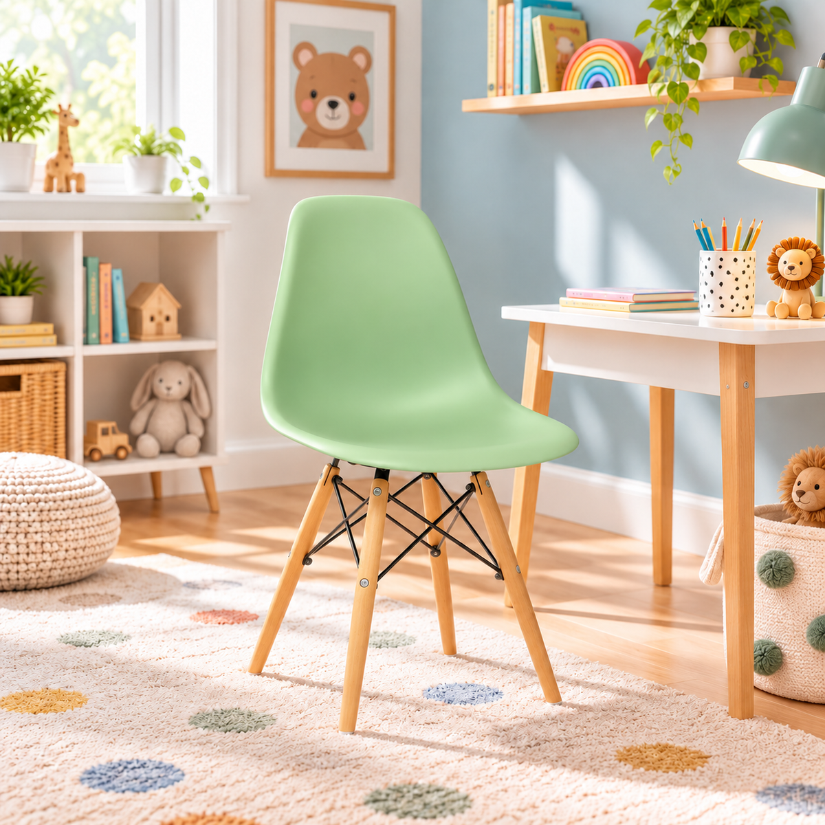Eames Eiffel Molded Plastic Kids Chair - Wooden Legs