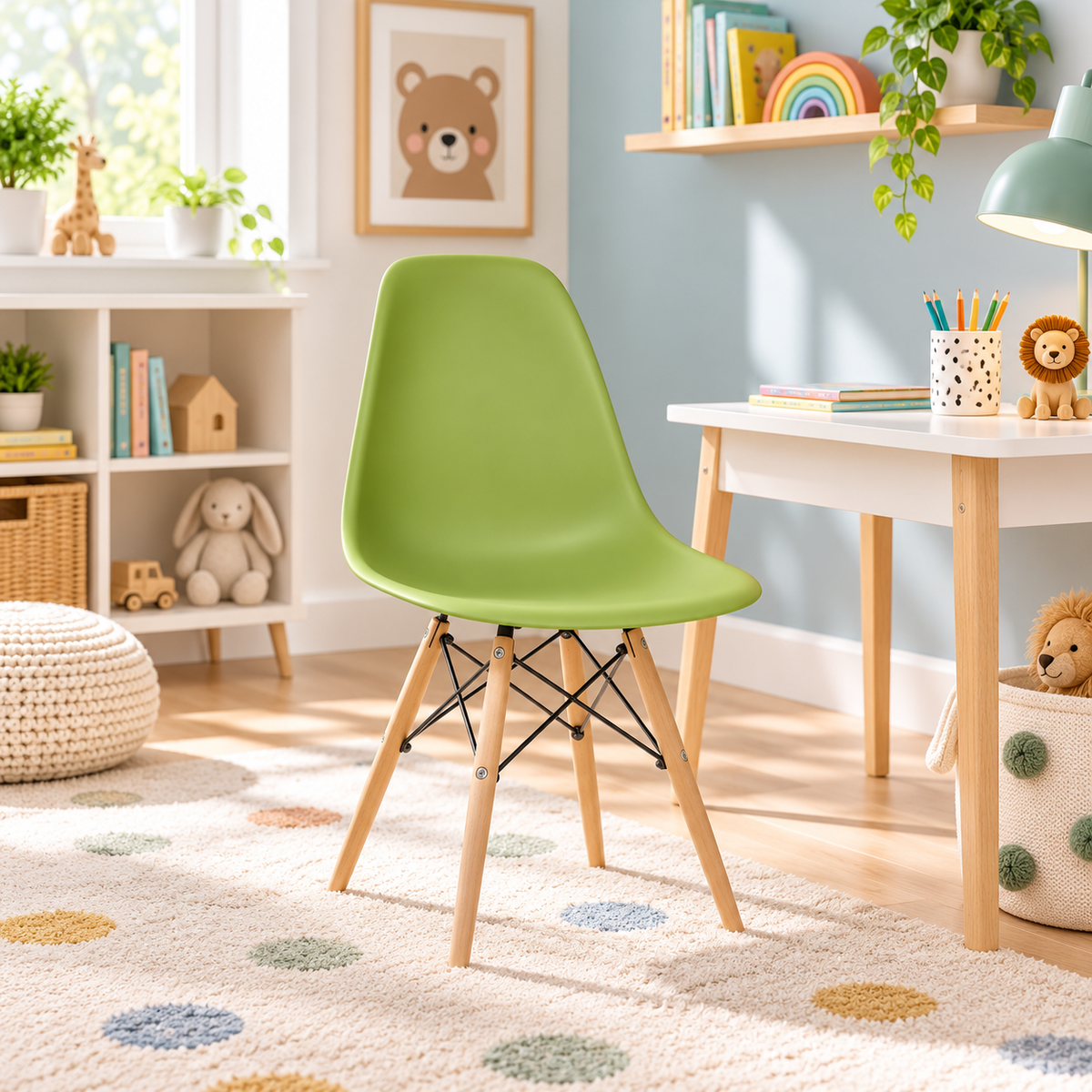 Eames Eiffel Molded Plastic Kids Chair - Wooden Legs