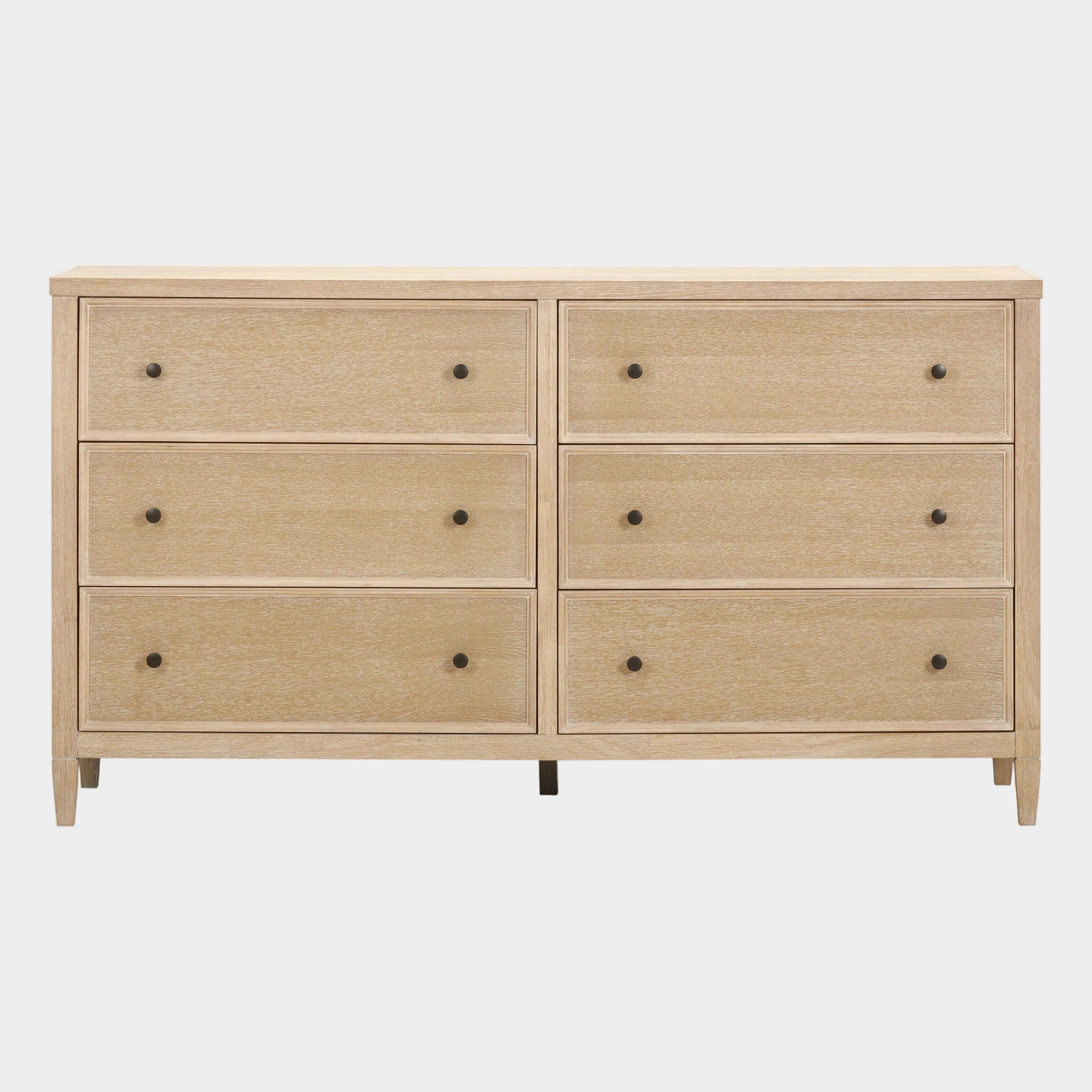 Bristol Park 62" Whitewashed Oak Wood 6-Drawer Dresser