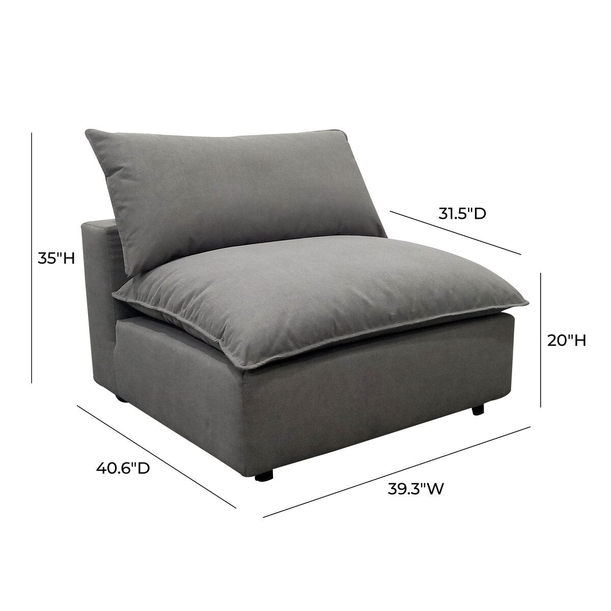 Fauteuil sans accoudoirs en tissu Cali Slate Performance 