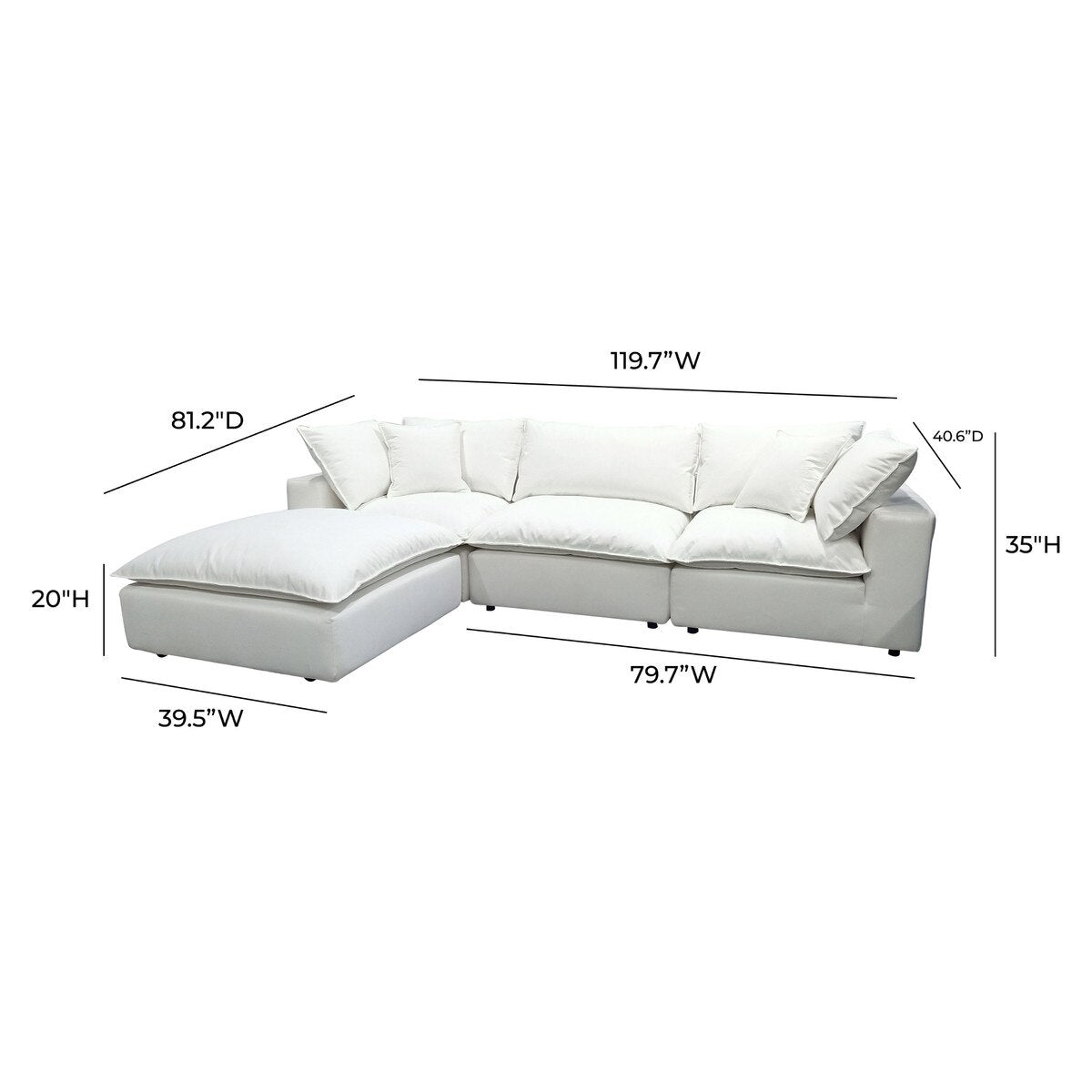 Cali Pearl Performance Fabric Modular 4 Piece Sectional