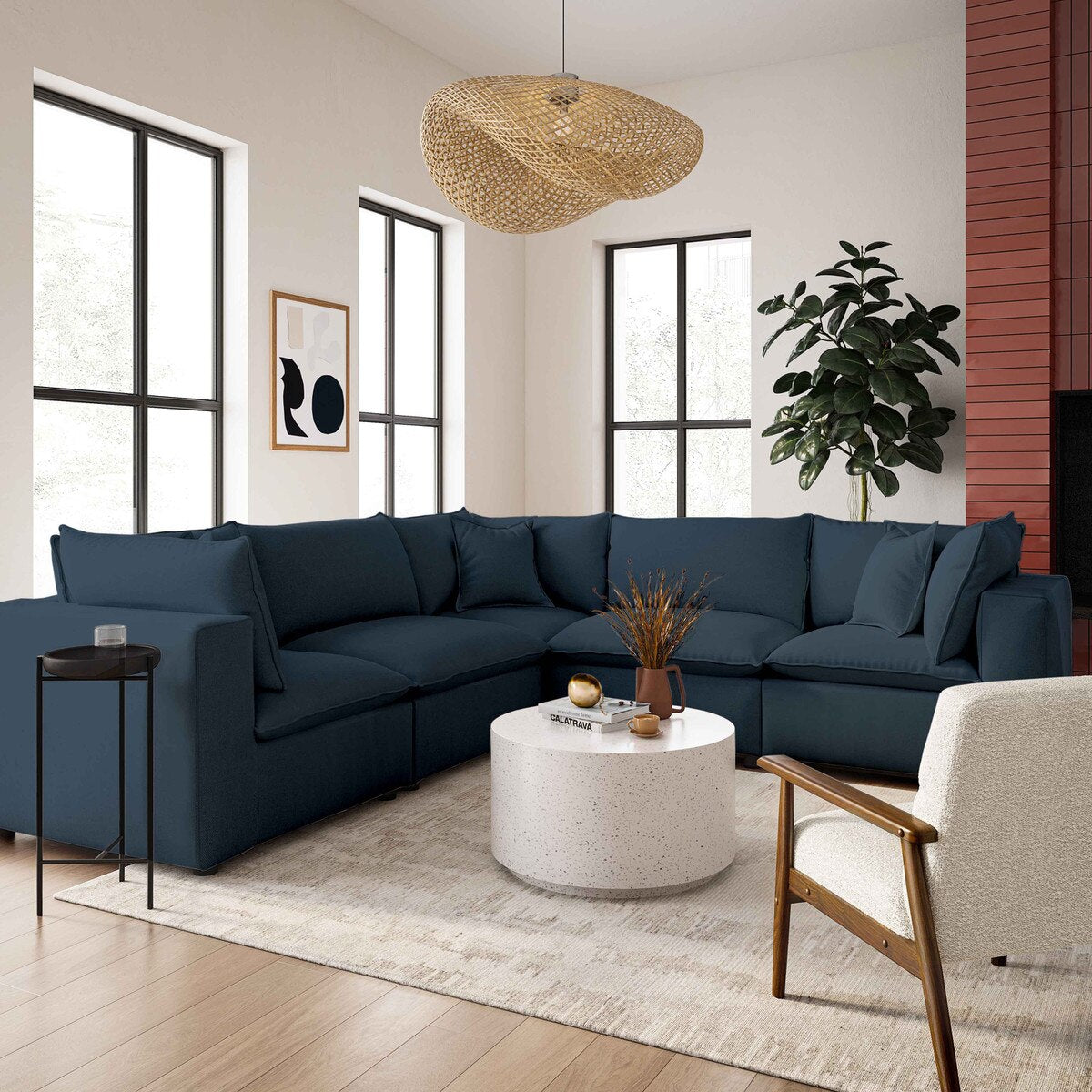 Cali Navy Performance Fabric Modular L-Sectional