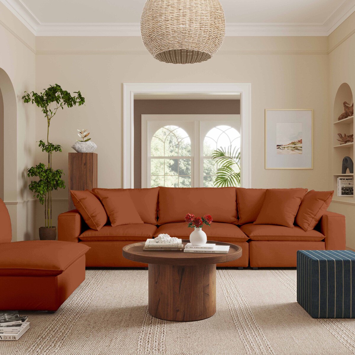 Cali Rust Performance Fabric Modular 4 Piece Sectional