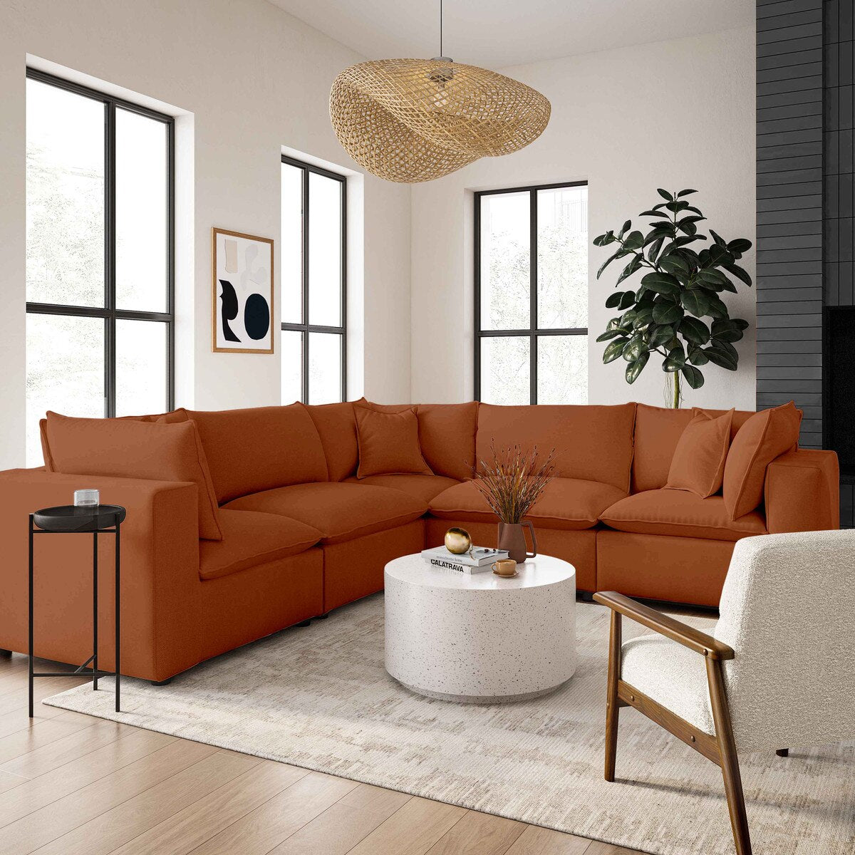 Cali Rust Performance Fabric Modular L-Sectional