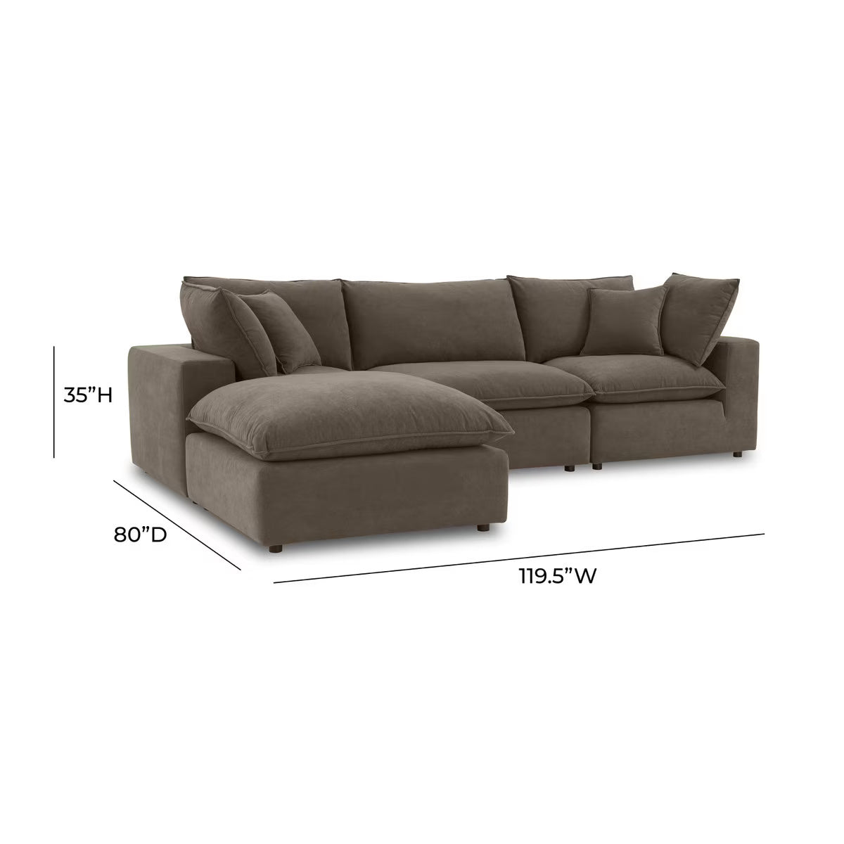 Cali Chocolate Brown Performance Velvet 4 Piece Sectional