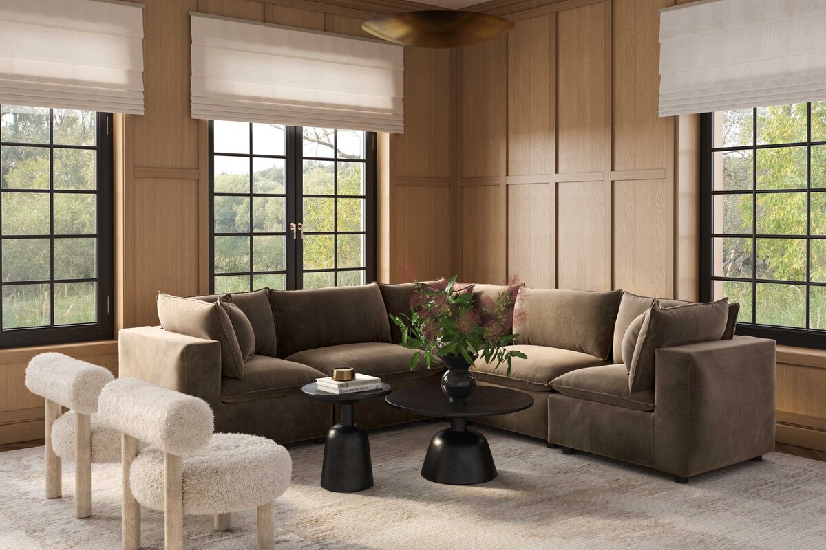 Cali Chocolate Brown Performance Velvet L-Sectional