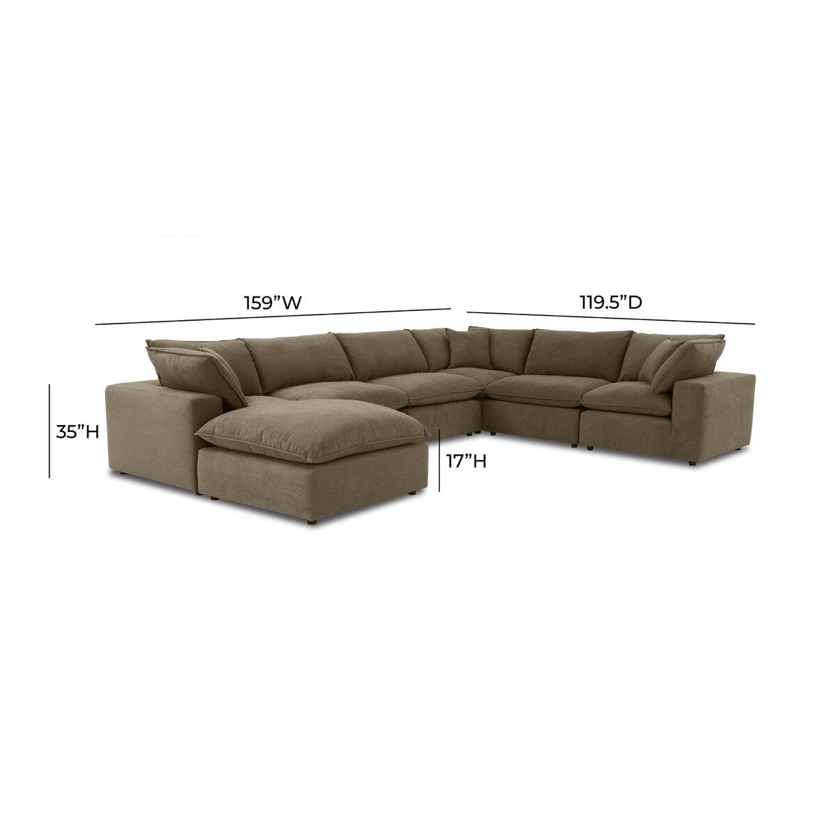 Cali Chocolate Brown Performance Velvet Large Chaise Sectional