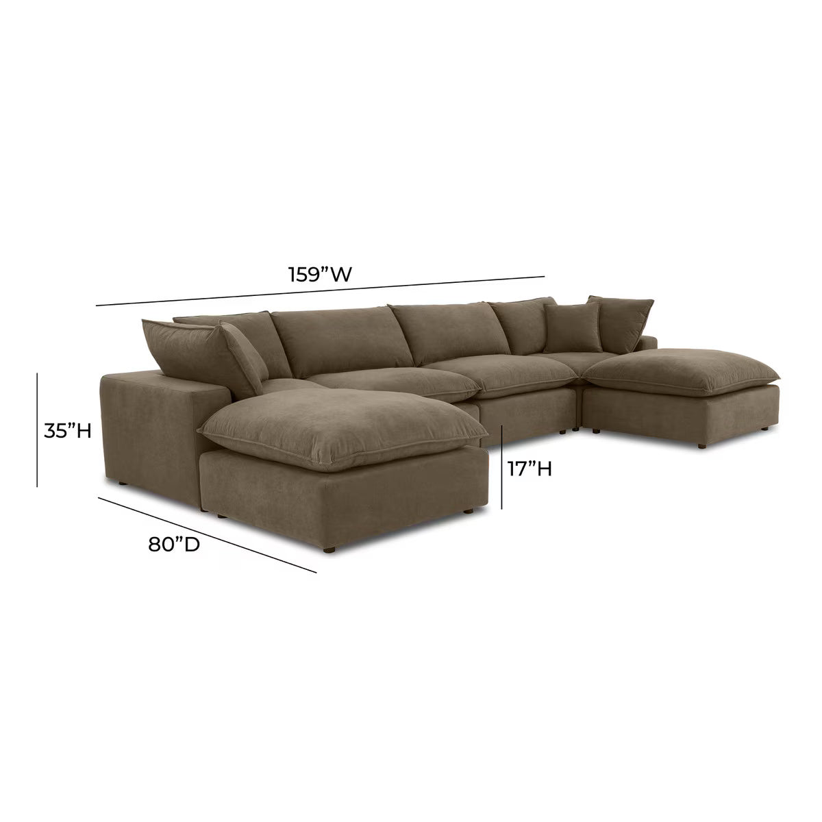 Cali Chocolate Brown Performance Velvet Modular U-Chaise Sectional