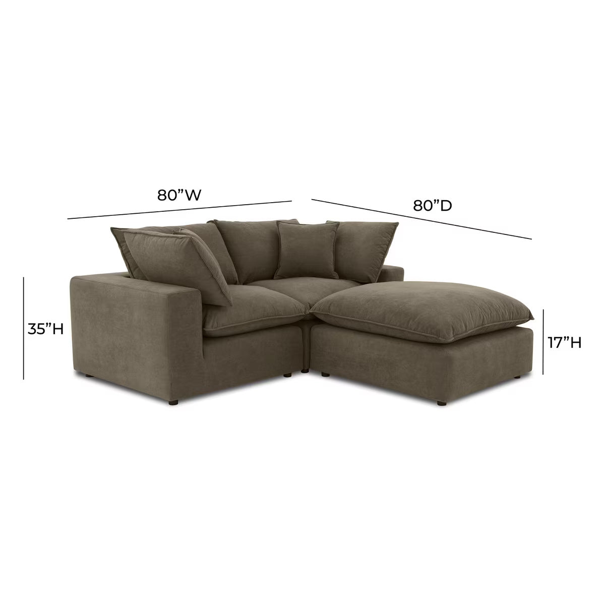 Cali Chocolate Brown Performance Velvet Small Modular Sectional