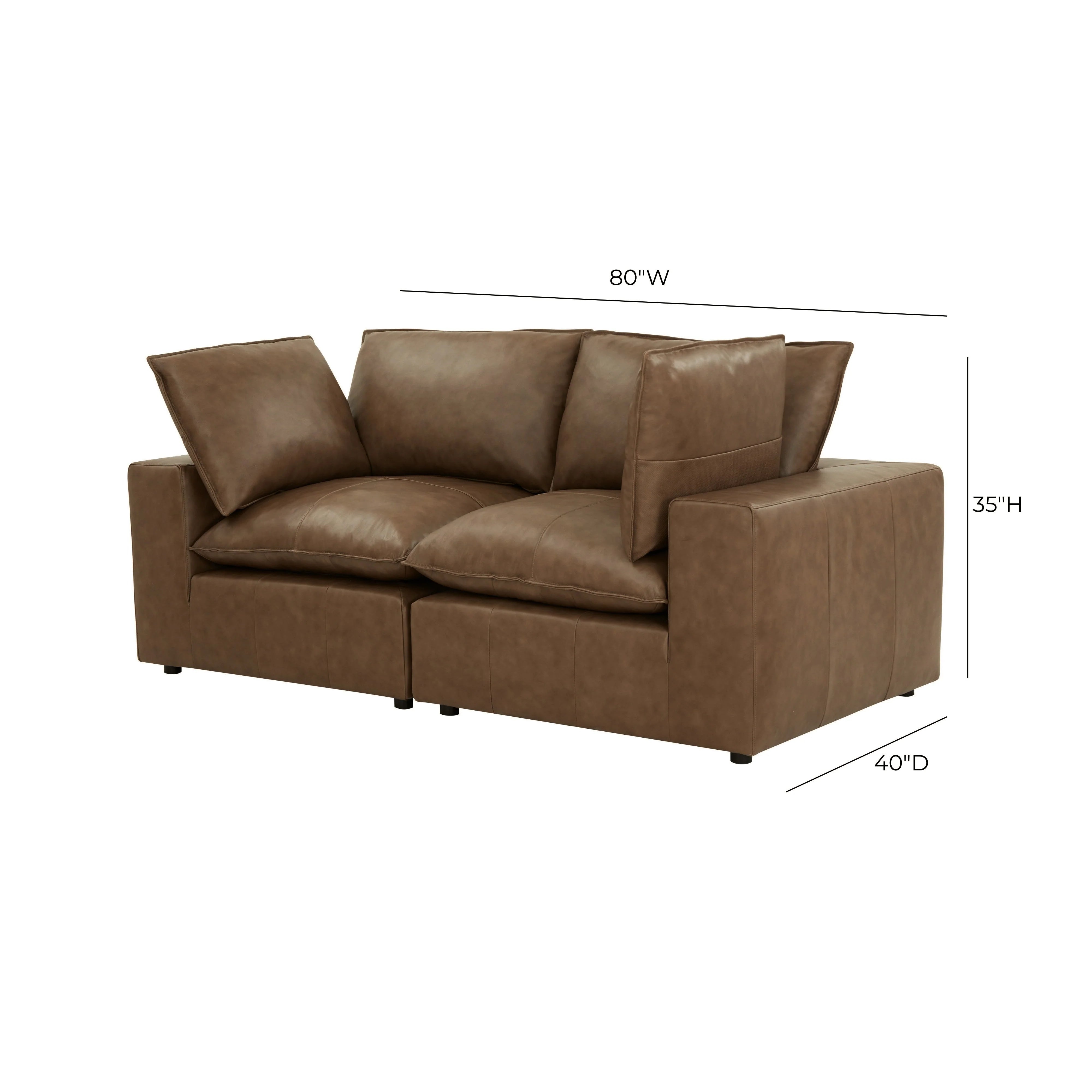 Cali 80" Brown Leather Modular Loveseat