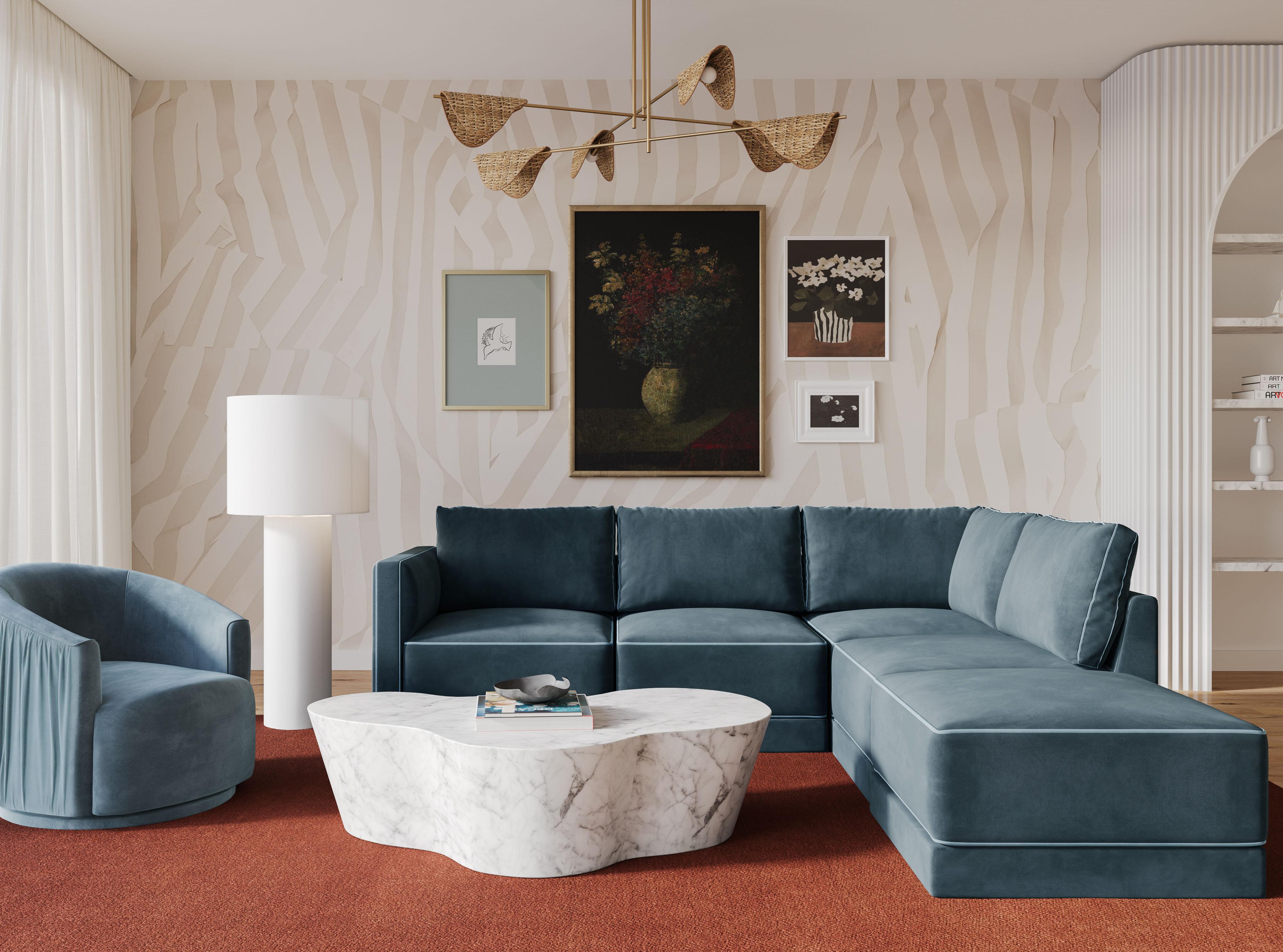 Willow 5-Piece Performance Velvet Modular Right Facing Sectional