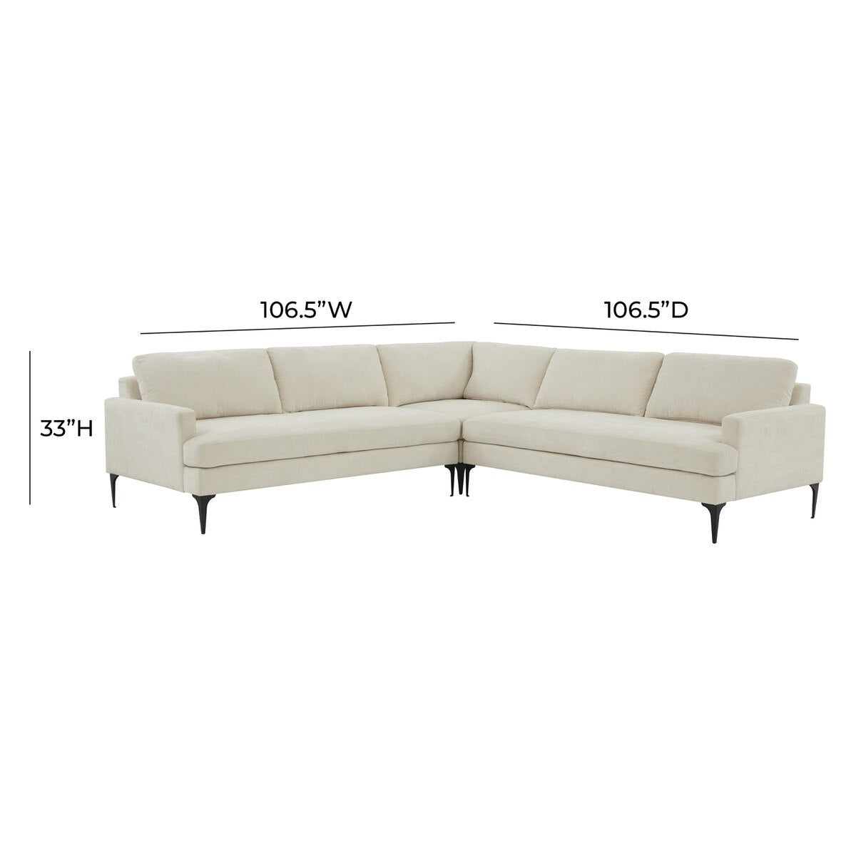 Serena Cream Velvet L-Sectional with Black Legs