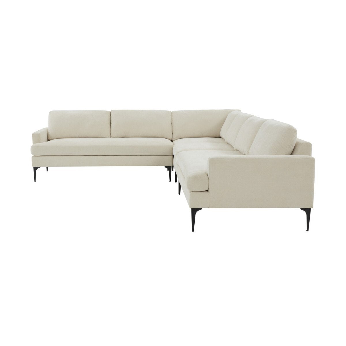 Serena Cream Velvet Large L-Sectional with Black Legs