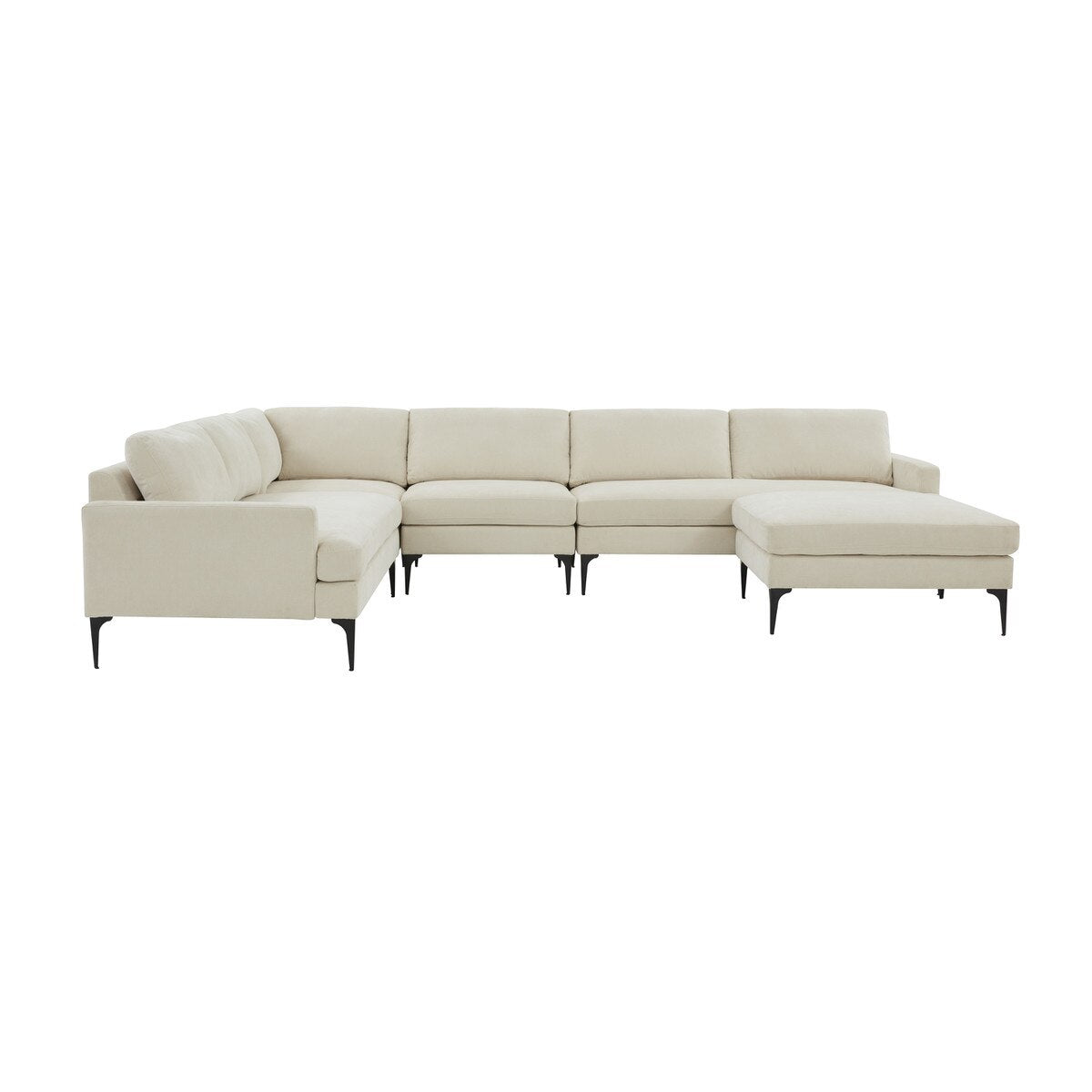 Serena Cream Velvet Large Chaise Sectional with Black Legs