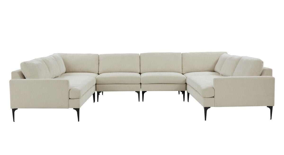 Serena Cream Velvet U-Sectional with Black Legs