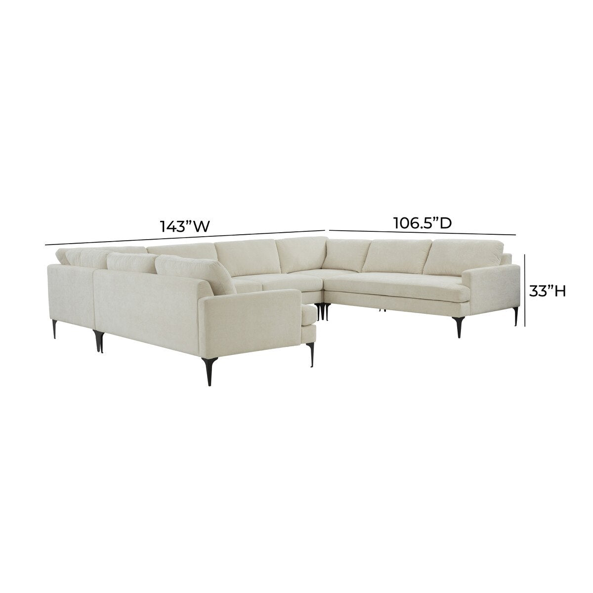 Serena Cream Velvet U-Sectional with Black Legs