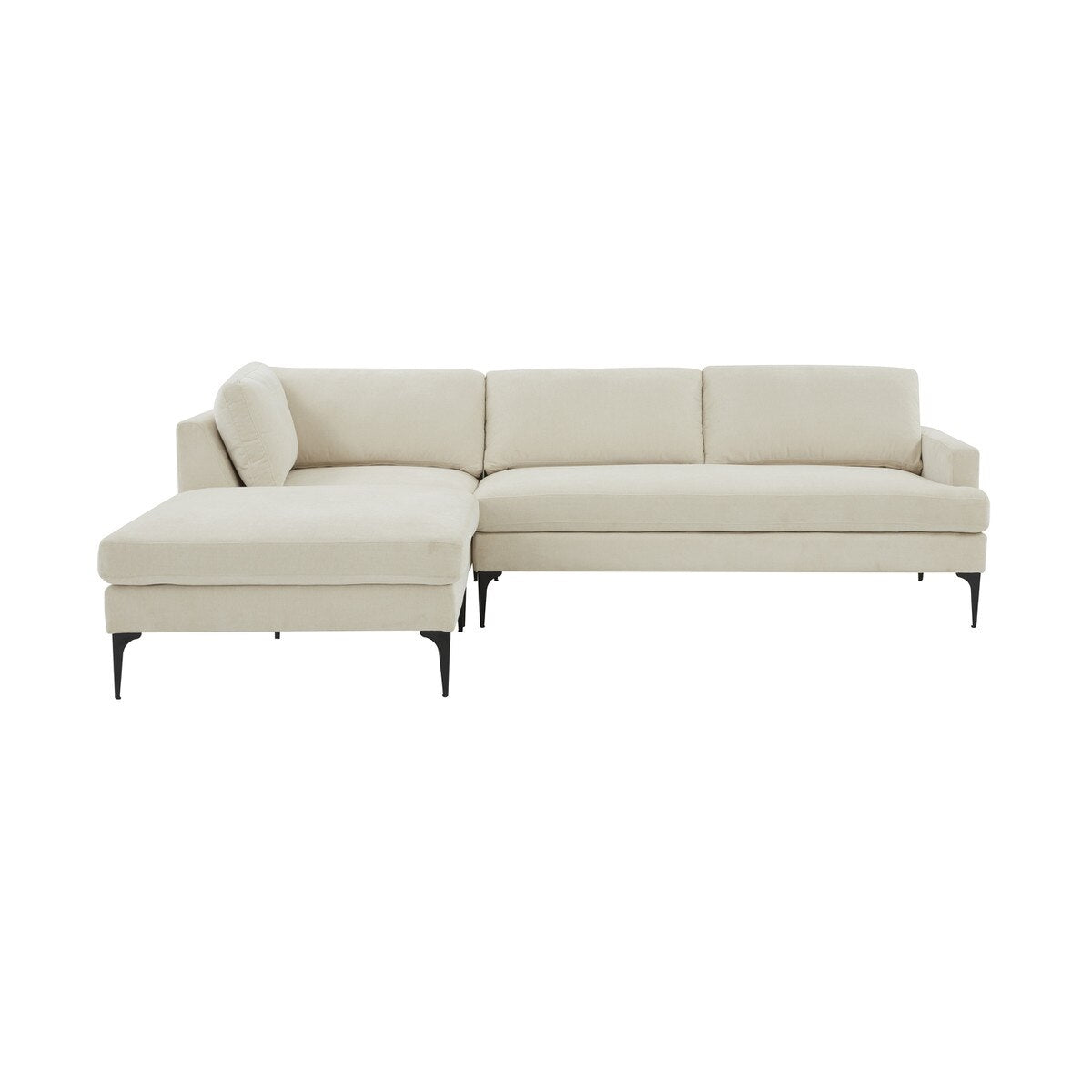 Serena Cream Velvet LAF Chaise Sectional with Black Legs