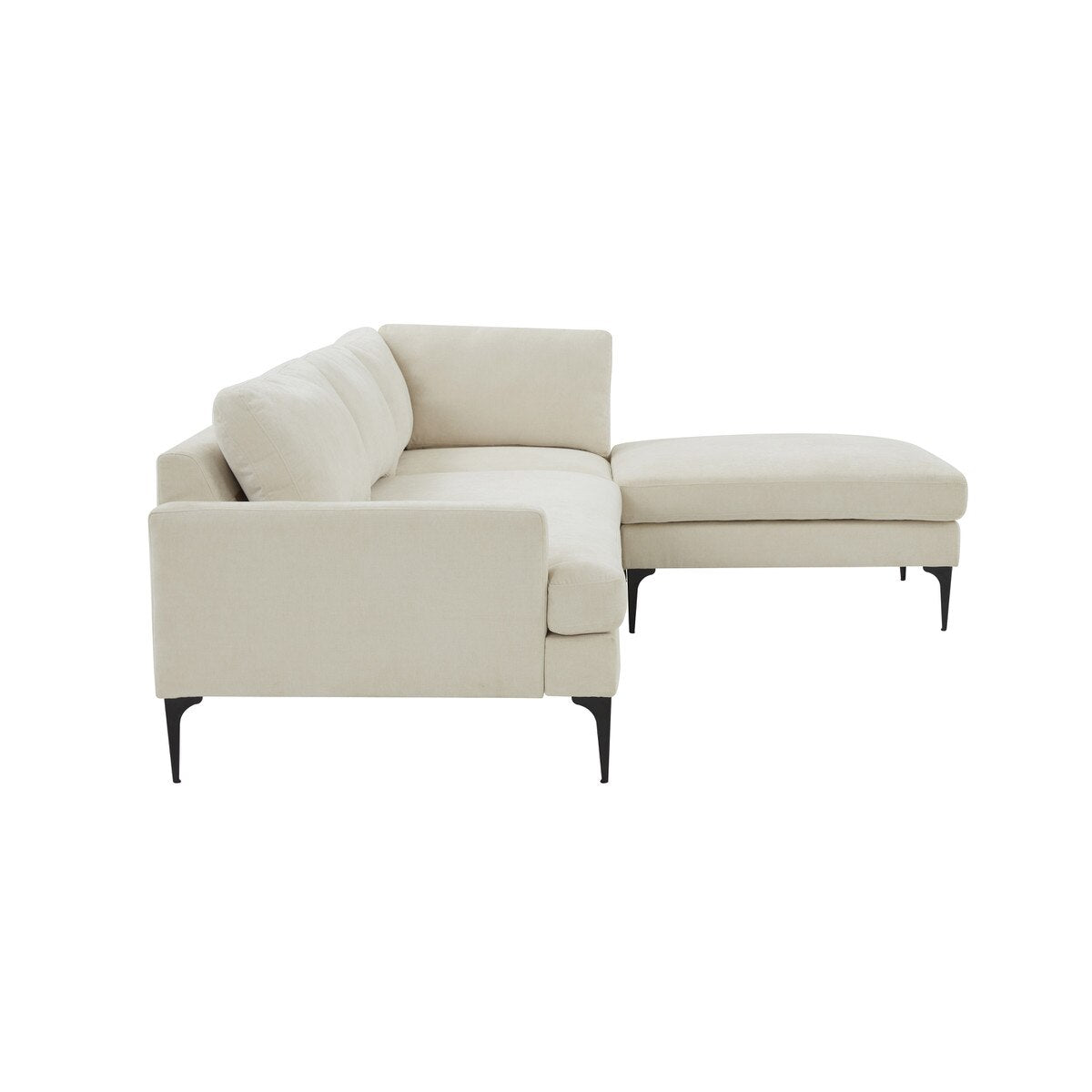 Serena Cream Velvet RAF Chaise Sectional with Black Legs