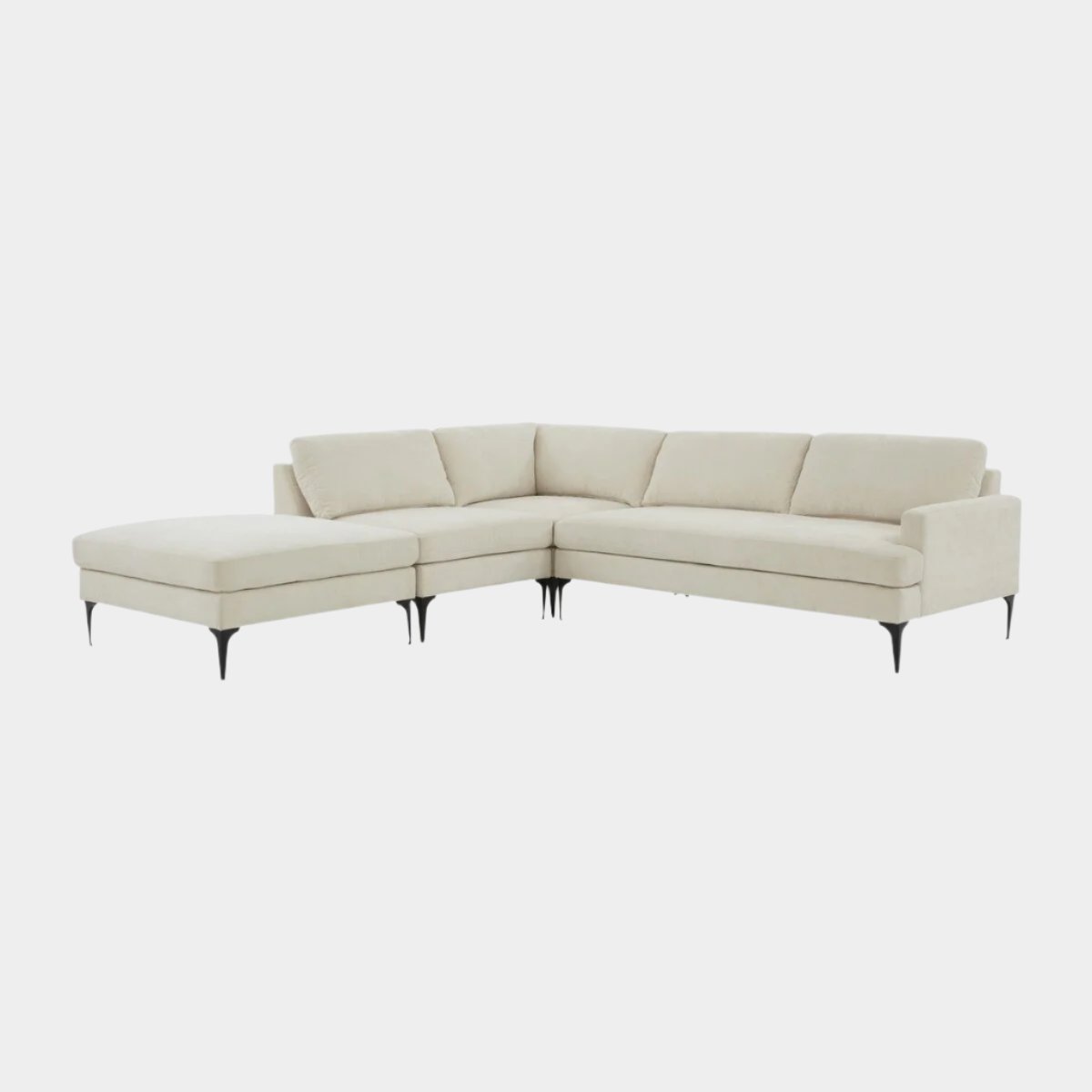 Serena Cream Velvet Large LAF Chaise Sectional with Black Legs