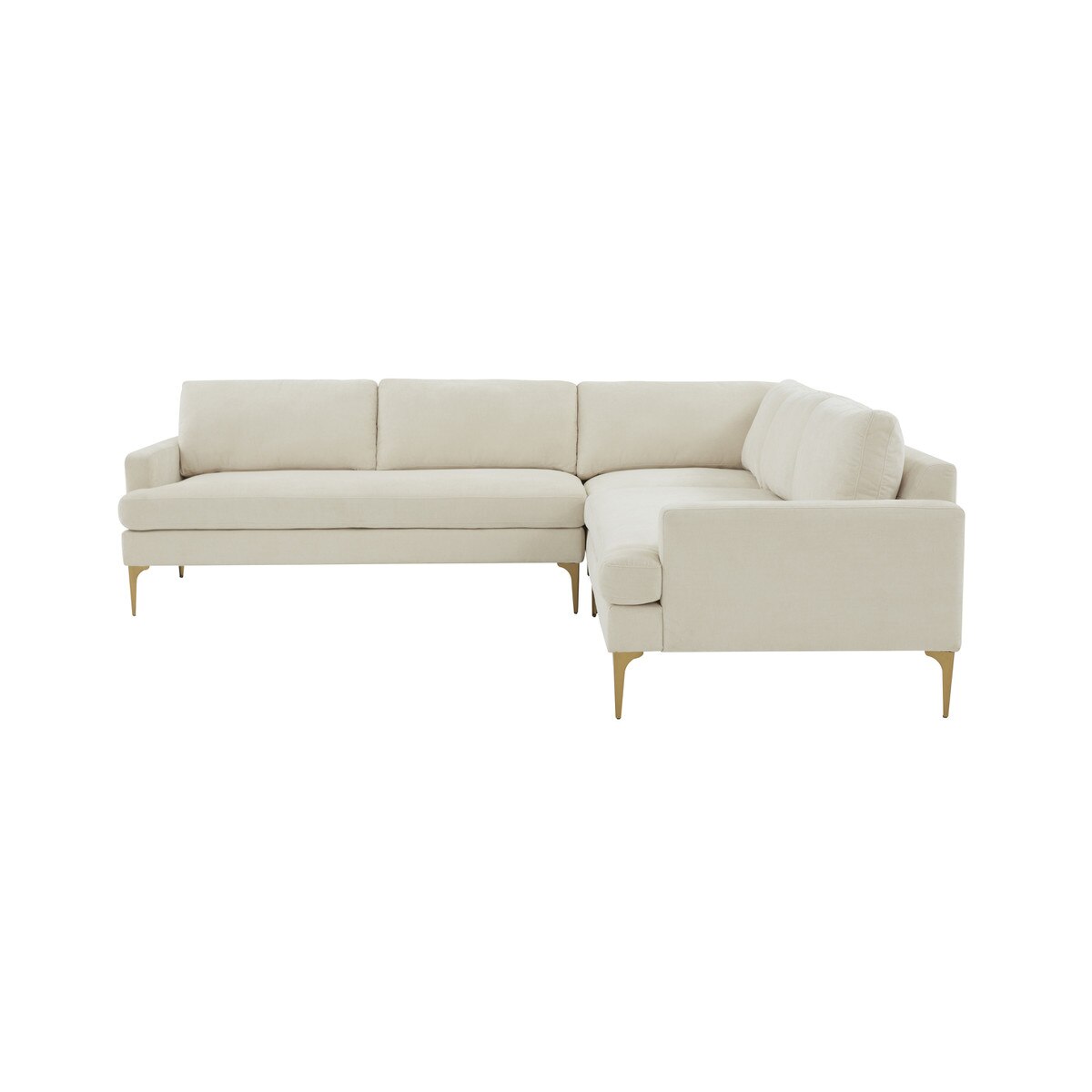 Serena Cream Velvet L-Sectional with Brass Legs