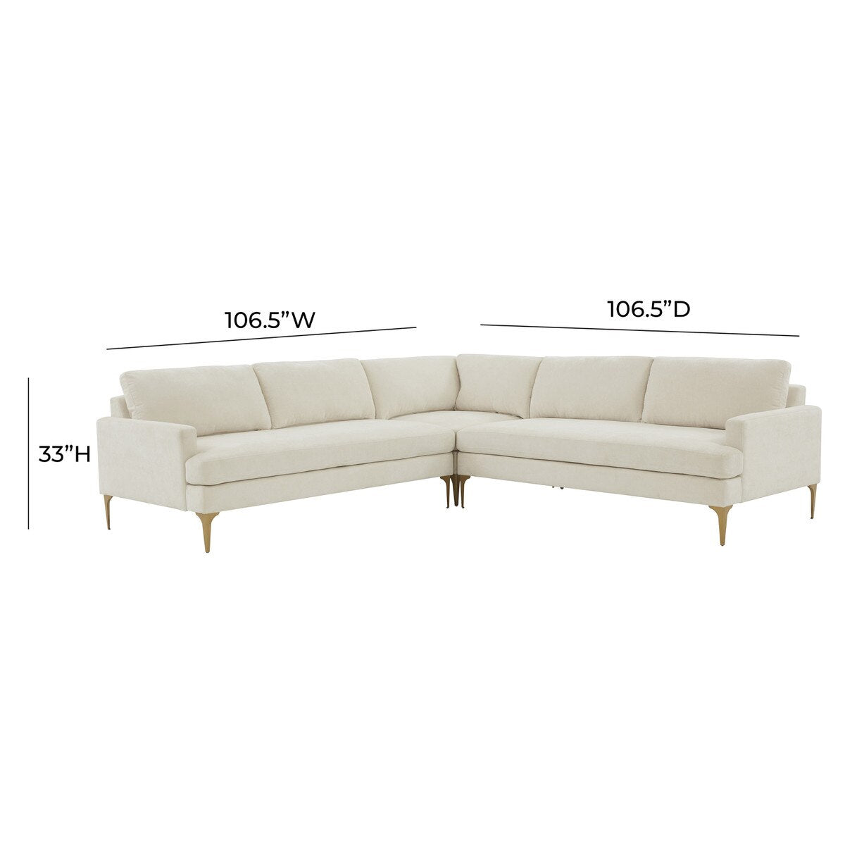 Serena Cream Velvet L-Sectional with Brass Legs