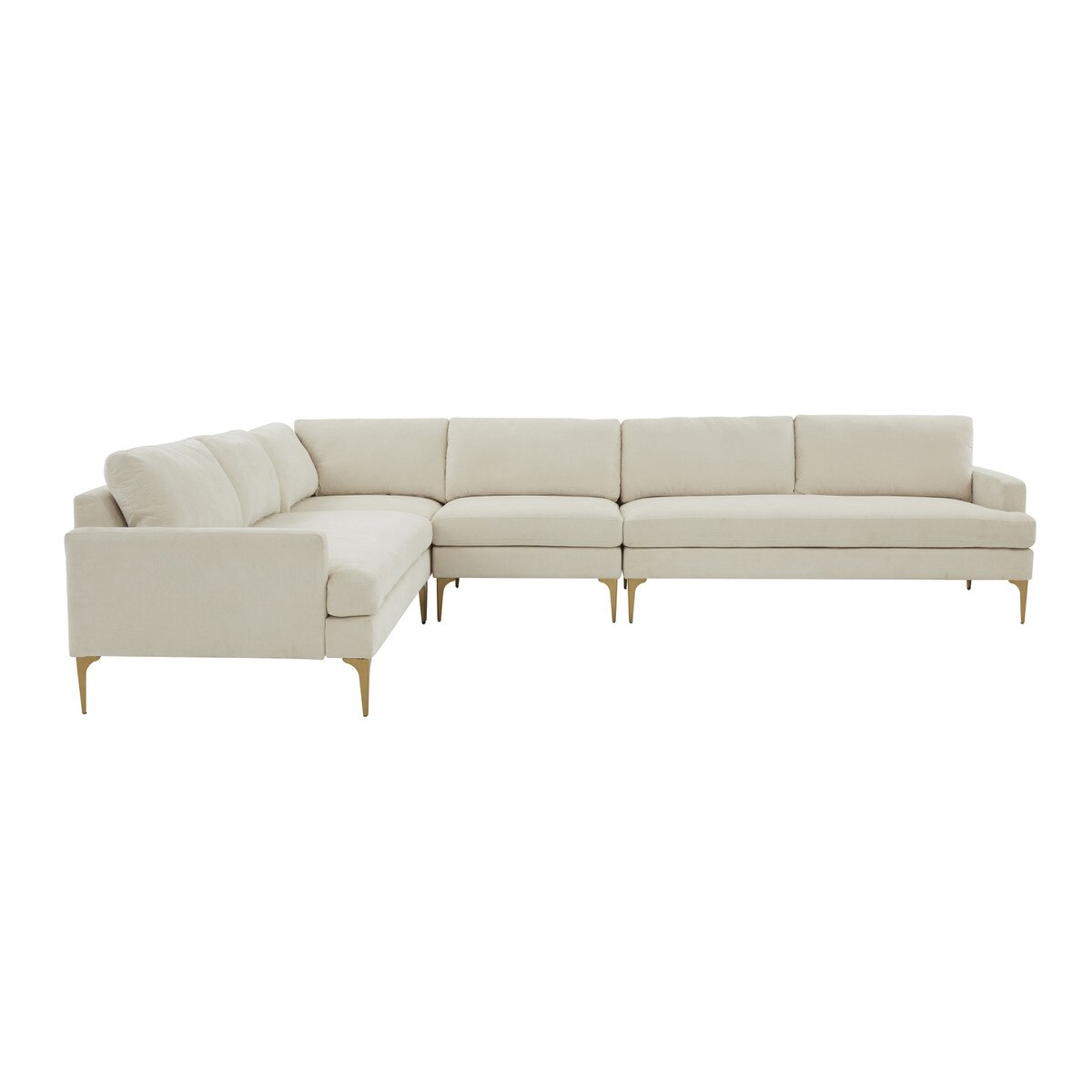 Serena Cream Velvet Large L-Sectional with Brass Legs