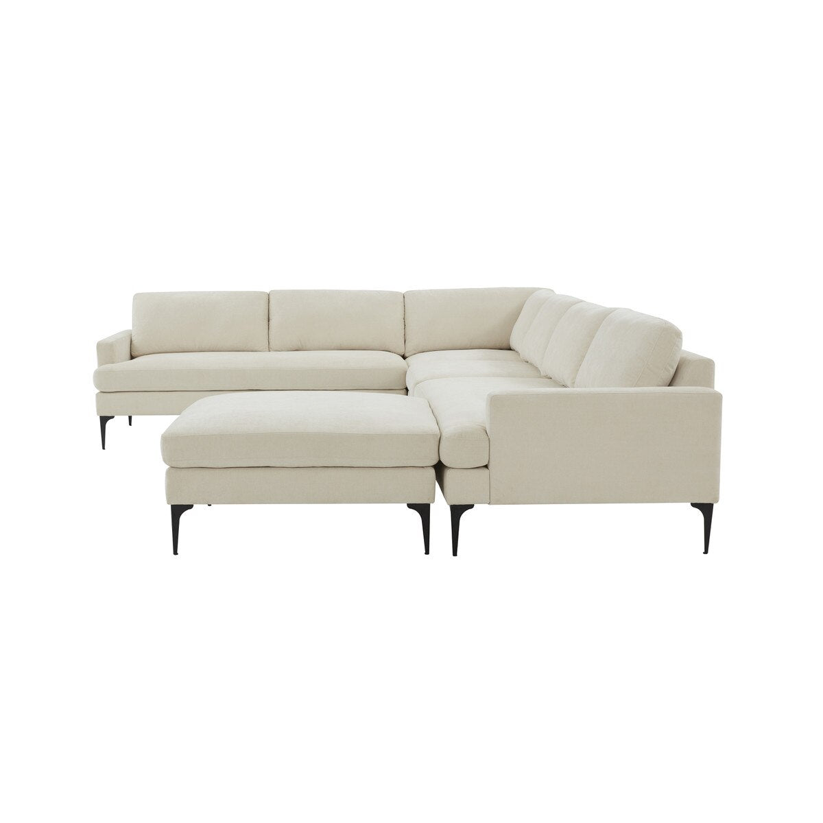 Serena Cream Velvet Large Chaise Sectional with Brass Legs