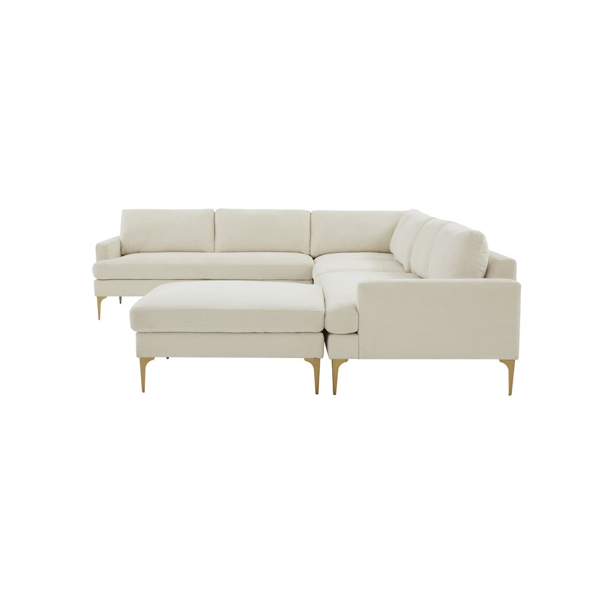 Serena Cream Velvet Large Chaise Sectional with Brass Legs