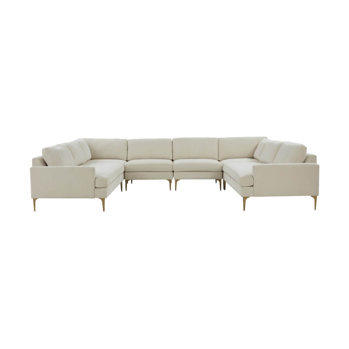 Serena Cream Velvet U-Sectional with Brass Legs