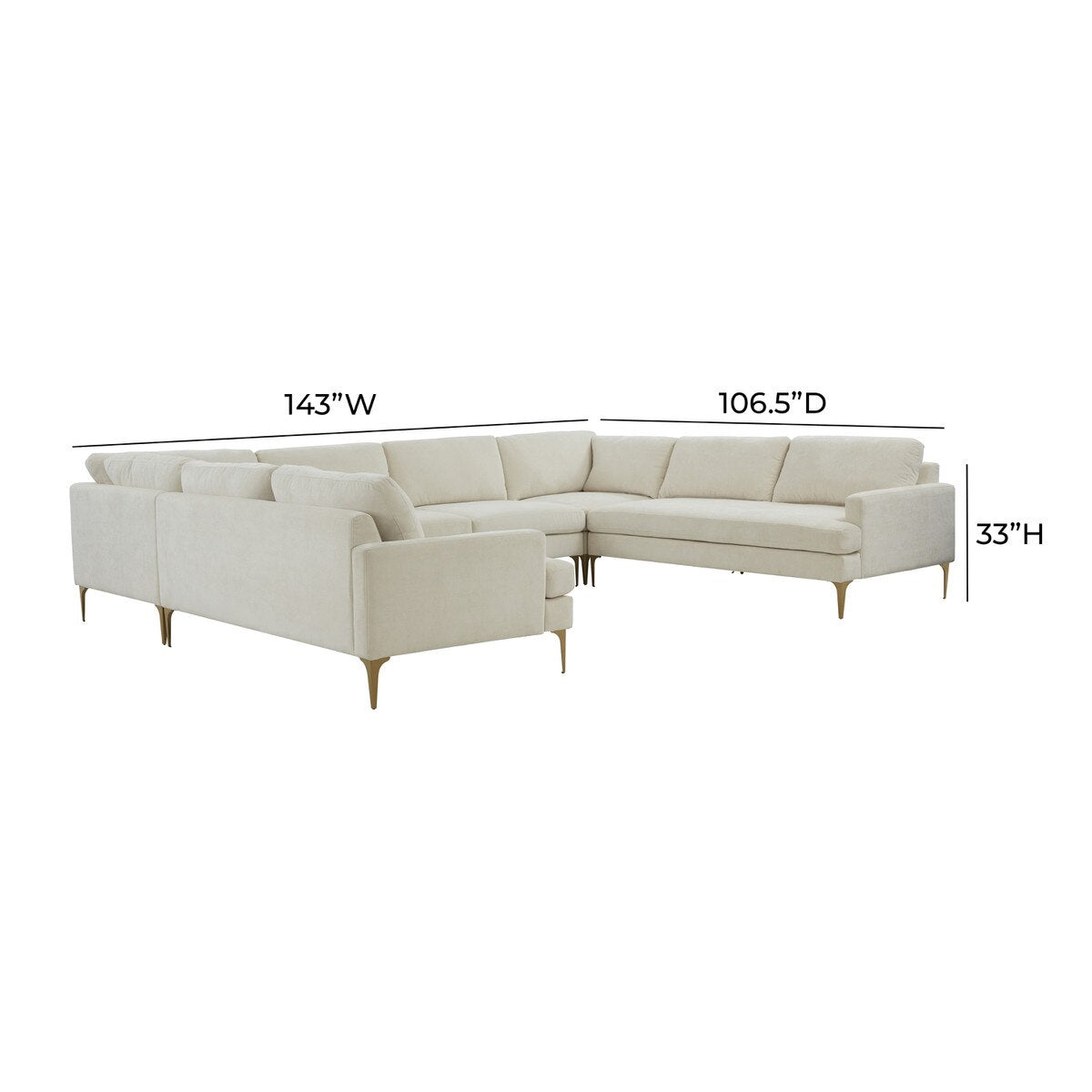 Serena Cream Velvet U-Sectional with Brass Legs