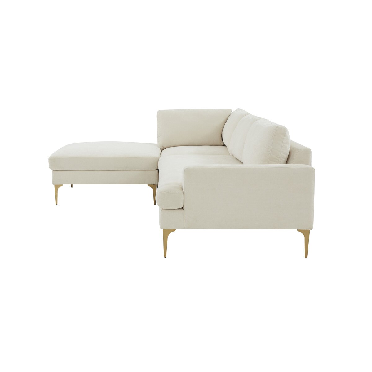 Serena Cream Velvet LAF Chaise Sectional with Brass Legs