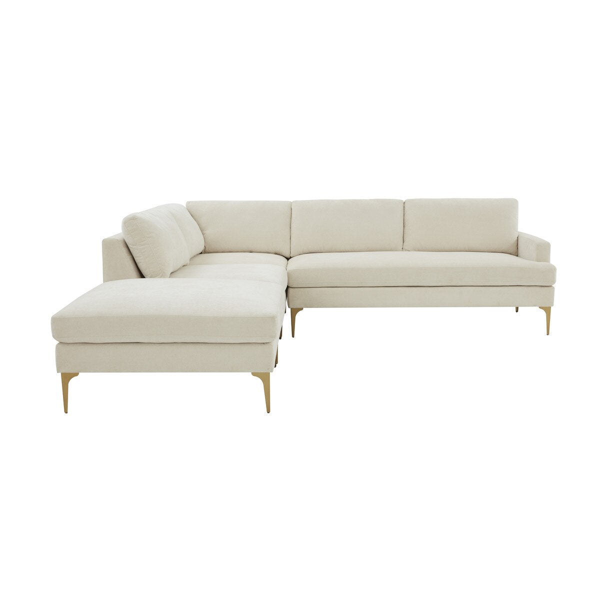 Serena Cream Velvet Large LAF Chaise Sectional with Brass Legs