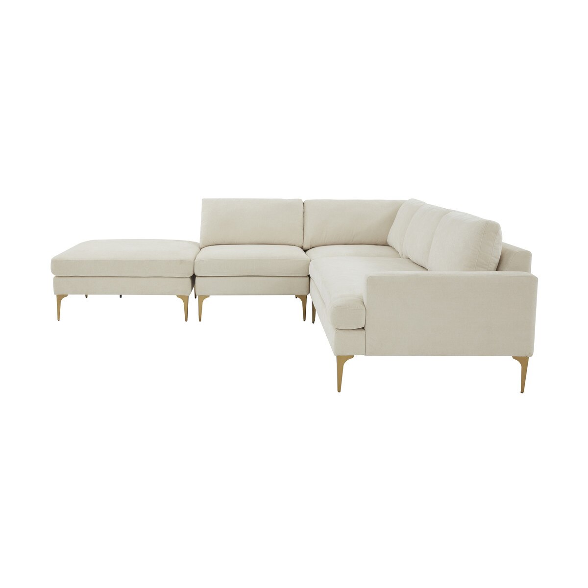 Serena Cream Velvet Large LAF Chaise Sectional with Brass Legs