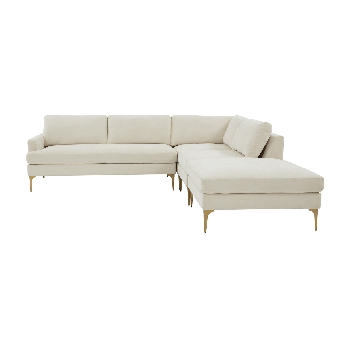 Serena Cream Velvet Large RAF Chaise Sectional with Brass Legs