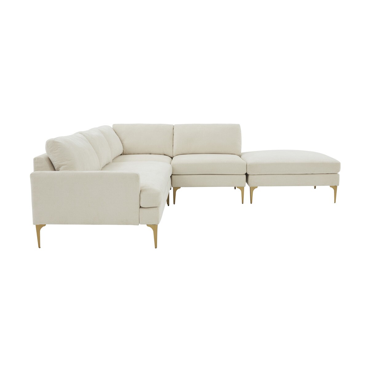 Serena Cream Velvet Large RAF Chaise Sectional with Brass Legs