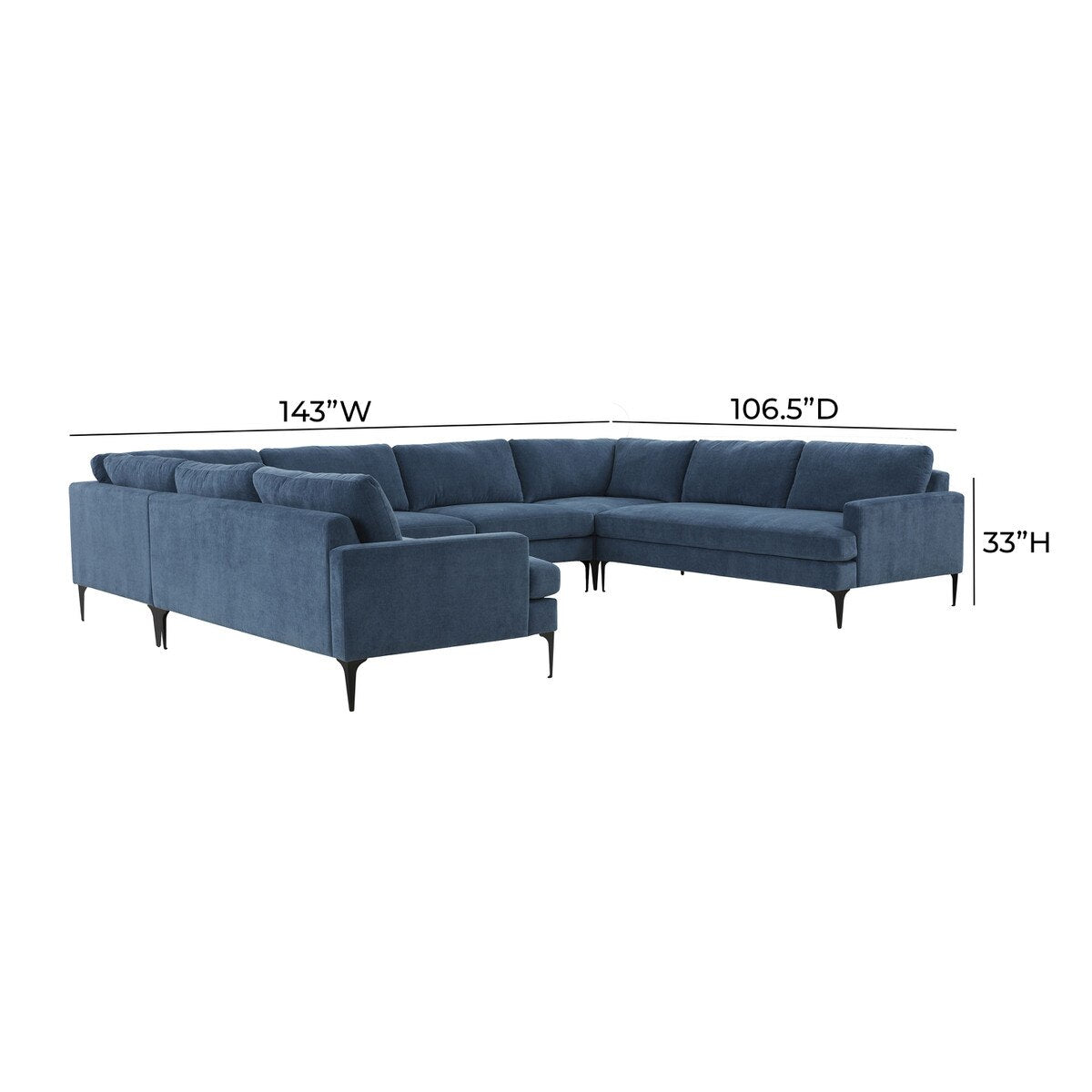 Serena Blue Velvet U-Sectional with Black Legs