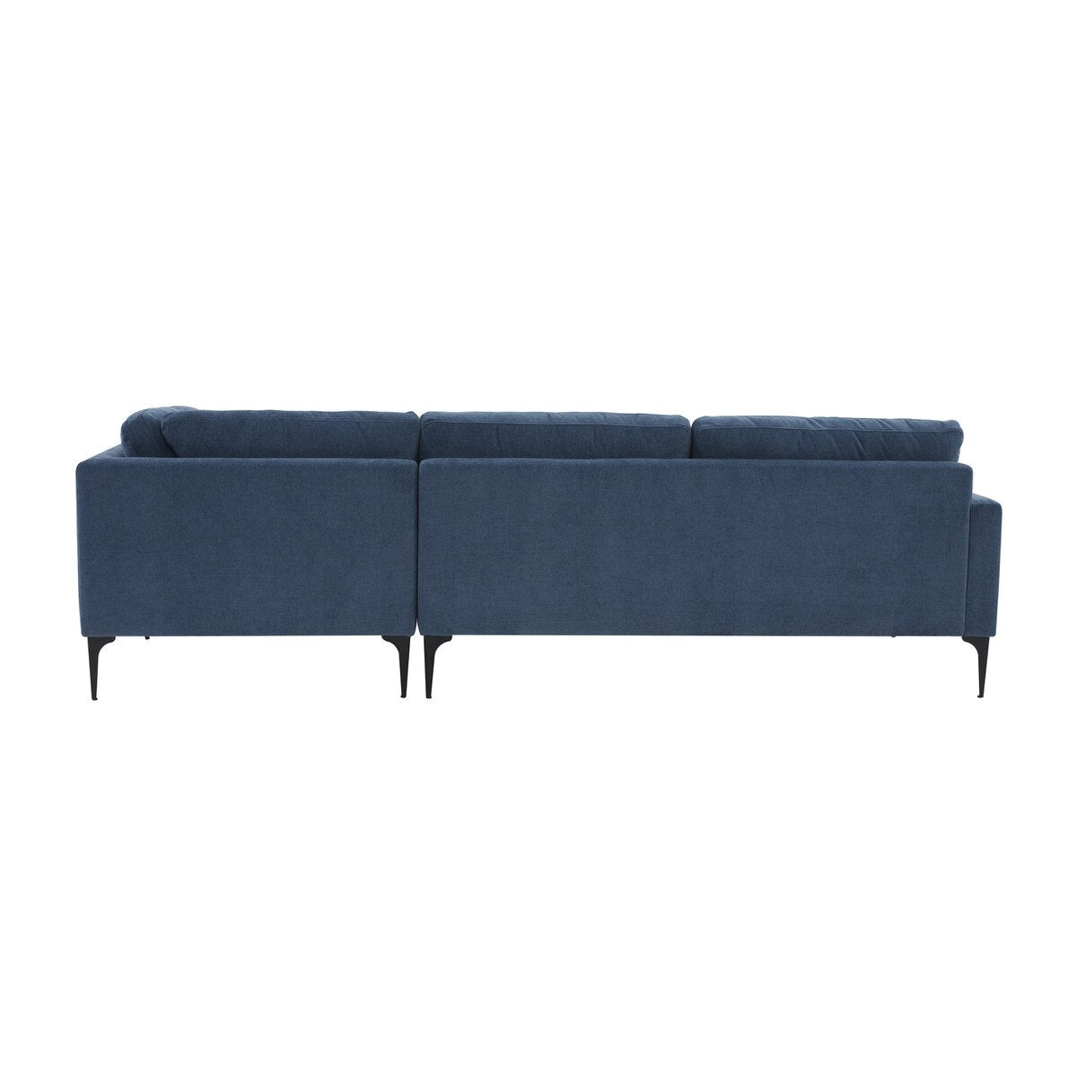 Serena Blue Velvet RAF Chaise Sectional with Black Legs