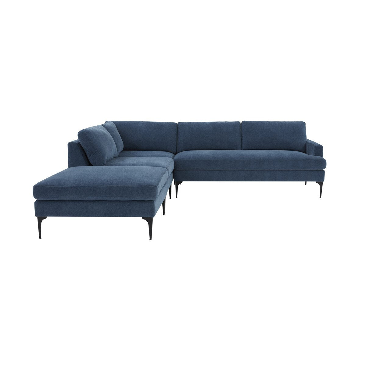 Chaise sectionnelle Serena Blue Velvet Large LAF avec pieds noirs