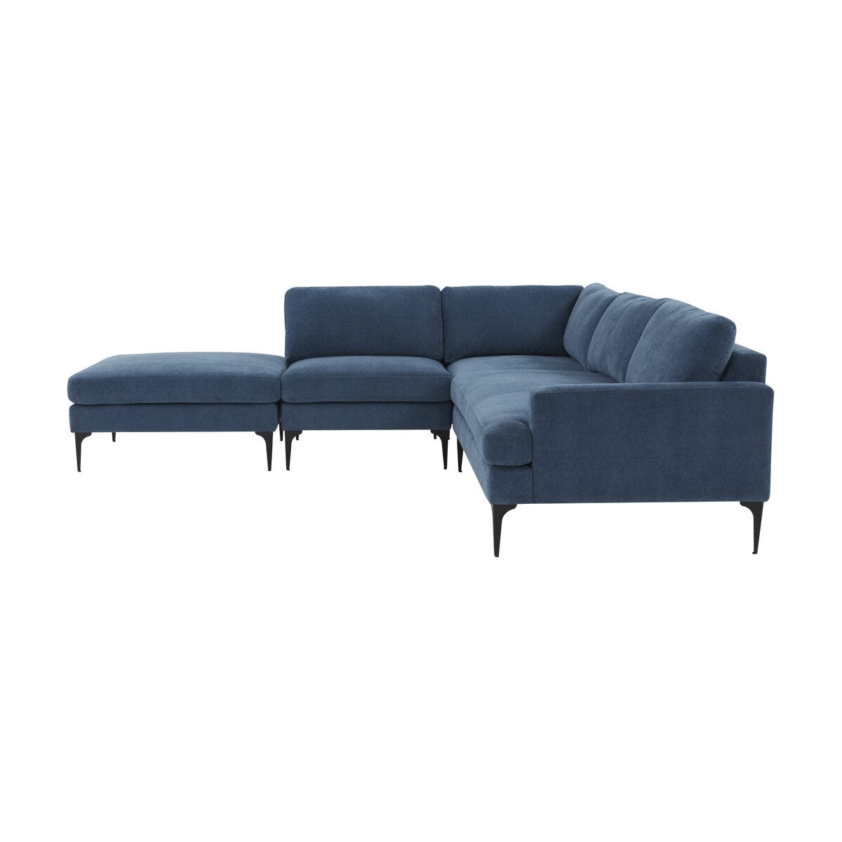 Serena Blue Velvet Large LAF Chaise Sectional with Black Legs