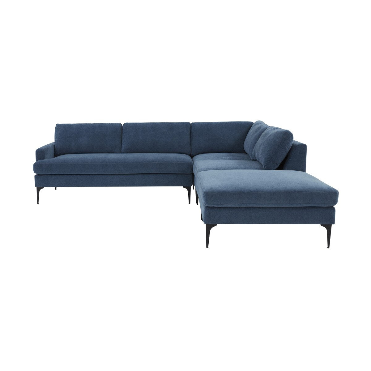 Serena Blue Velvet Large RAF Chaise Sectional with Black Legs